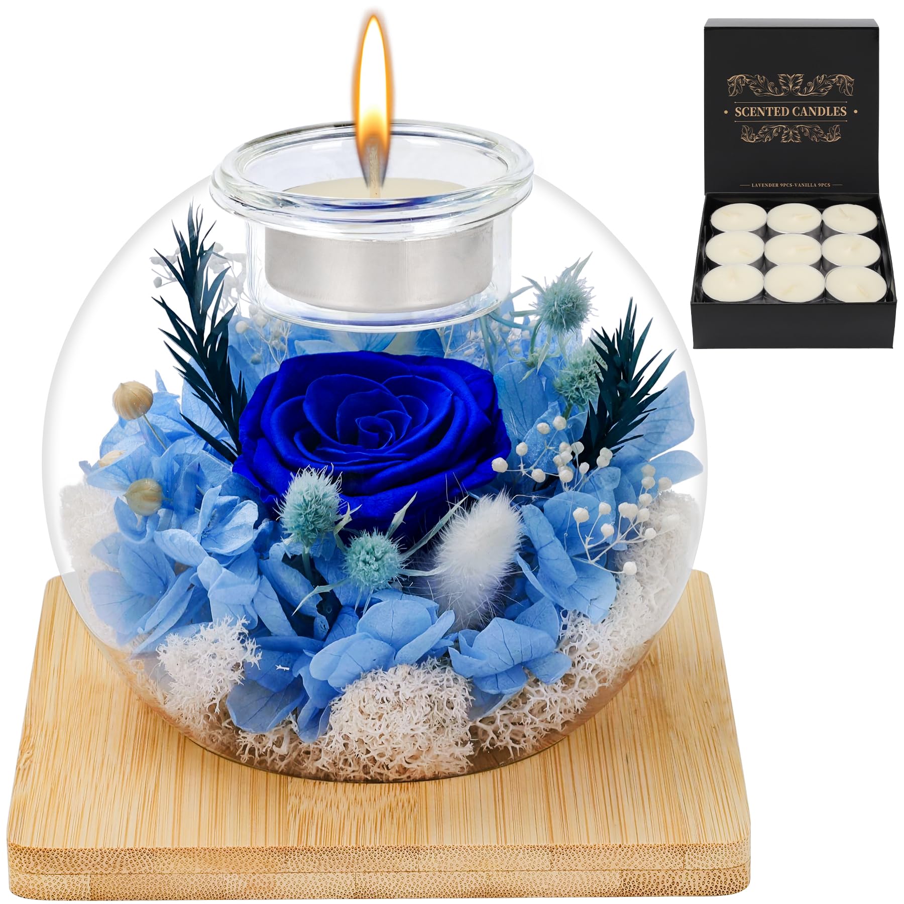 Rose préservée haut de gamme sous dôme de verre et duo parfum d'intérieur