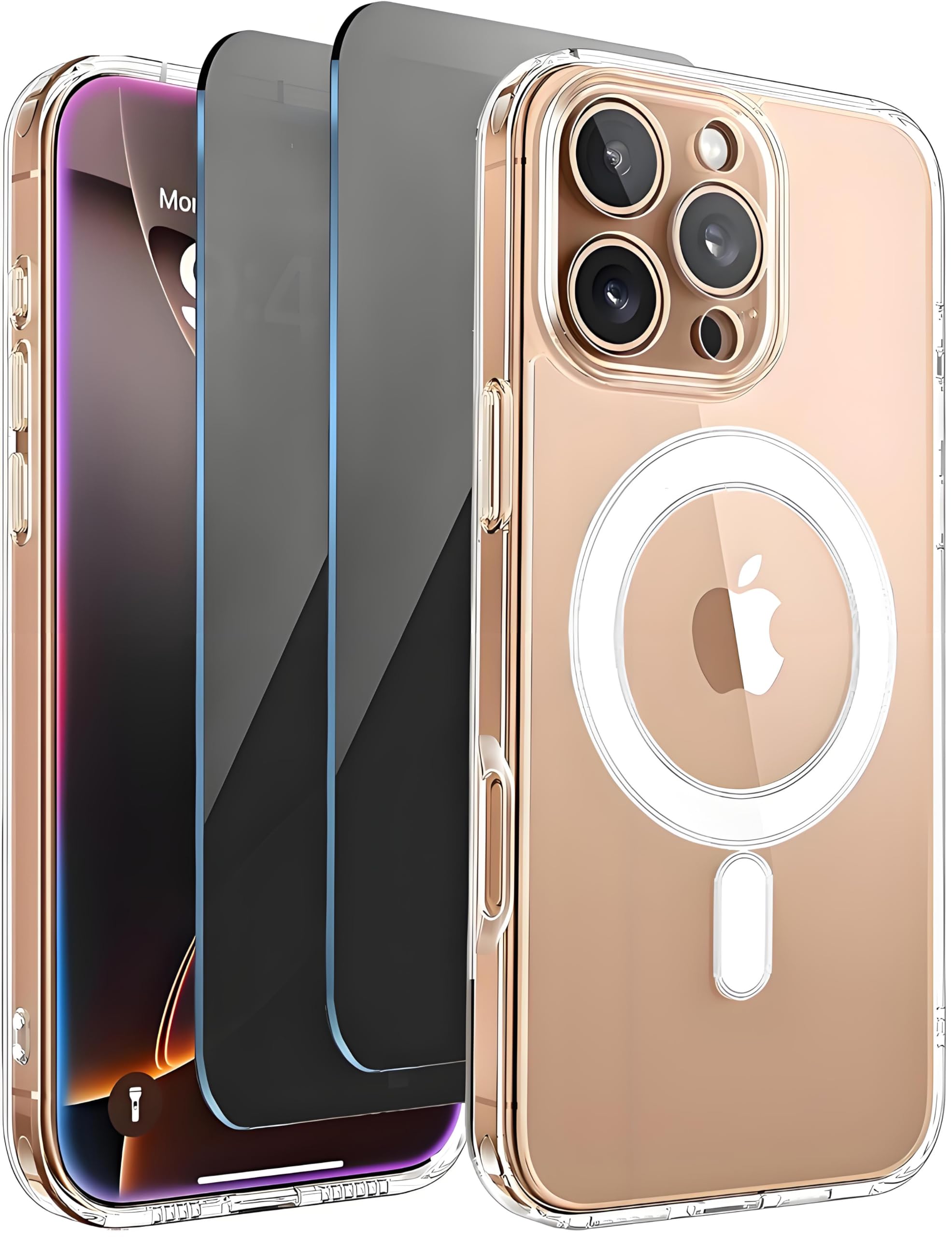 TXXO Magnetic for iPhone 16 Pro Max Case Clear Compatible with MagSafe, with Privacy Screen Protector X2 [Camera Protection] Shockproof Phone Case
