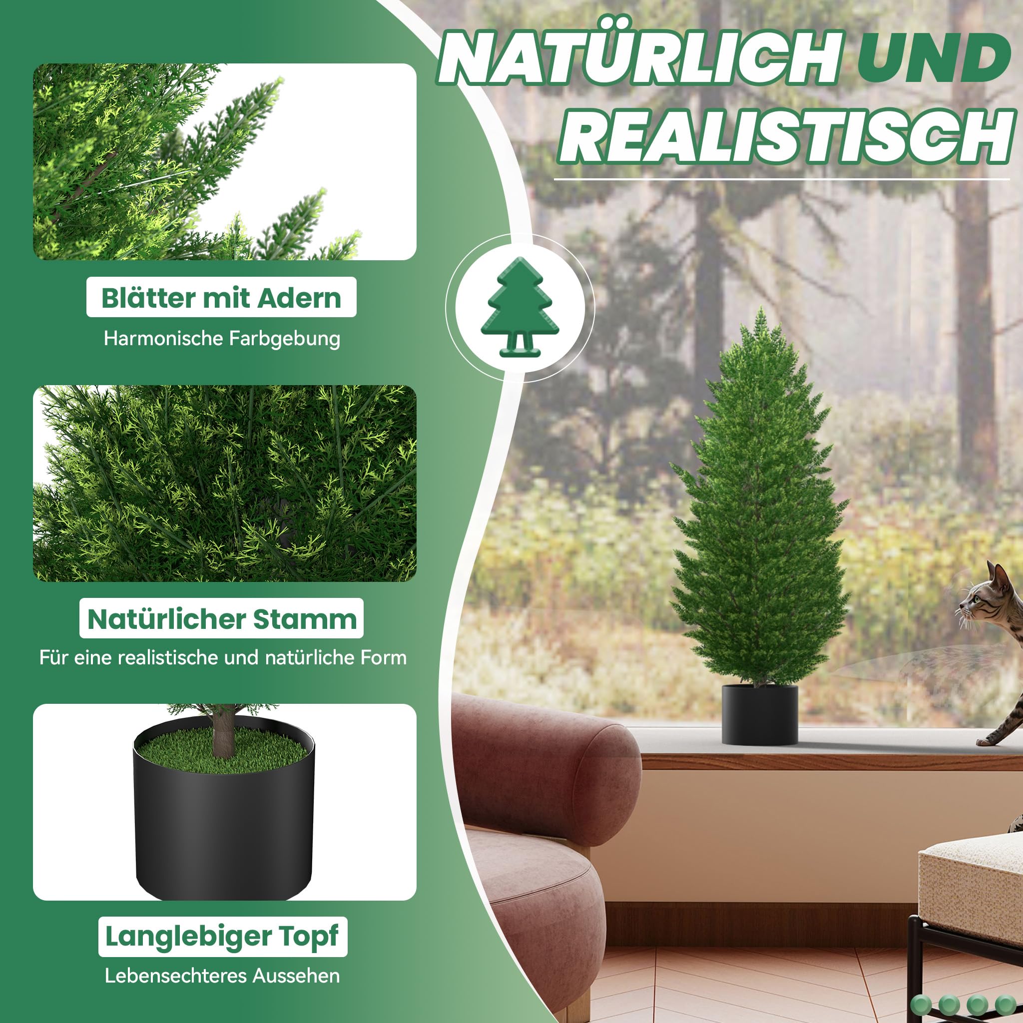 XMTECH Künstliche Zypressen 90cm - UV-beständige Kunstpflanzen 2er Set