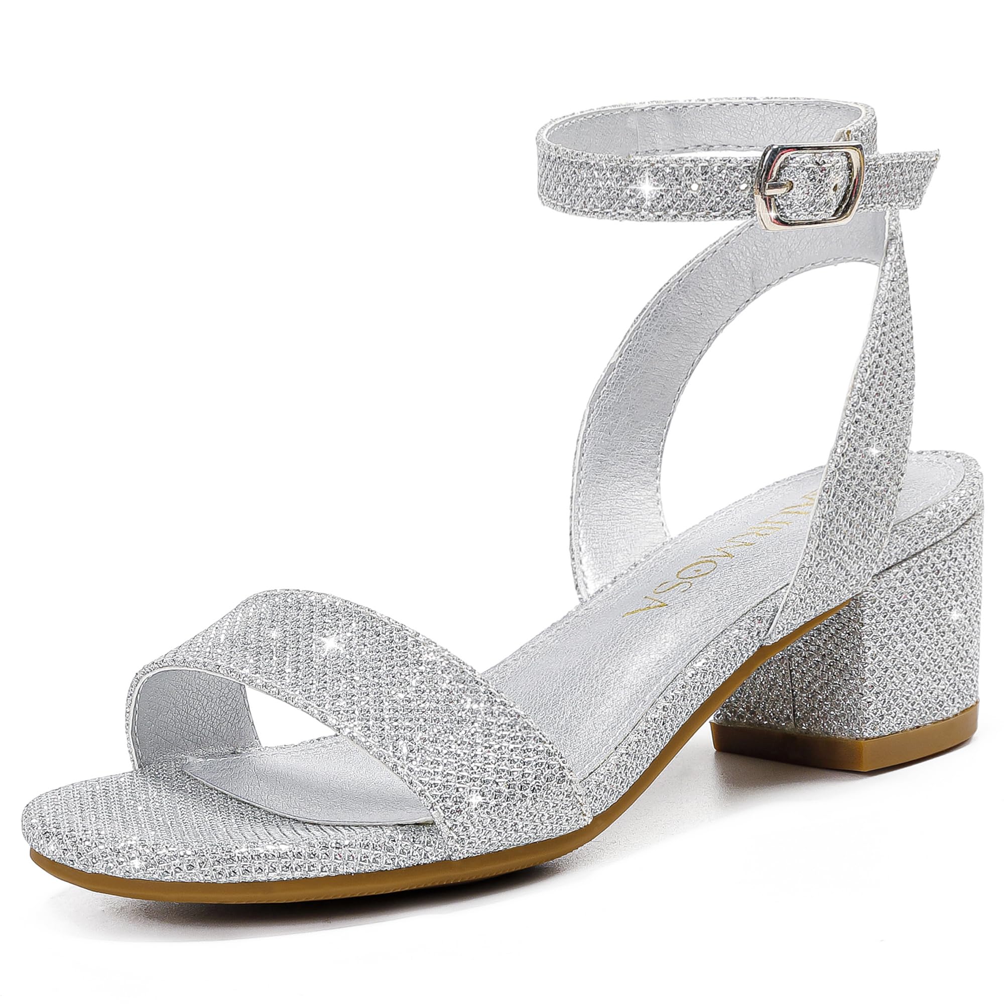 LAURMOSA High Heels for Kids Open Toe Dress Shoes for Girls Ankle Strap Pump Shoes Flower Girl Sandals Wedding Party for Little Big Kids