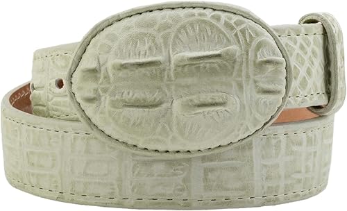 El Presidente Kids Off White Western Cowboy Belt Crocodile Print Leather Rodeo Buckle