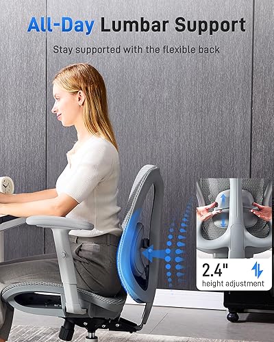 Miniatura 7 de Silla ergonómica de escritorio de oficina, cómoda silla de juegos para computadora, respaldo y asiento de malla transpirable, reposabrazos