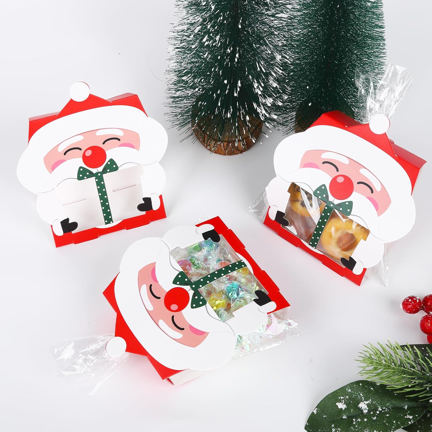 16 Pcs Christmas Treat Bags Christmas Cellophane Bags with Cute Santa