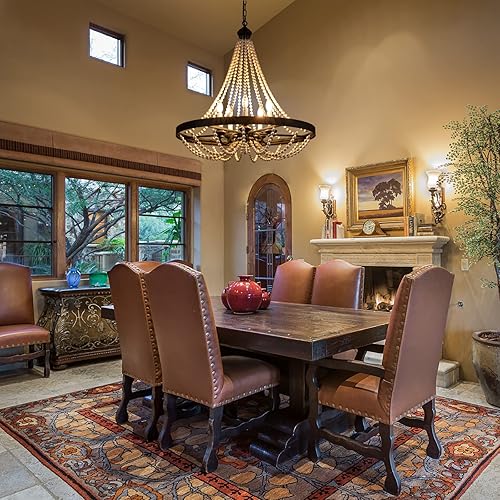 Miniatura 4 de Tochic Candelabro de cuentas, lámpara de 30 pulgadas de color negro para entrada, lámpara de cristal del imperio francés para sala de estar,