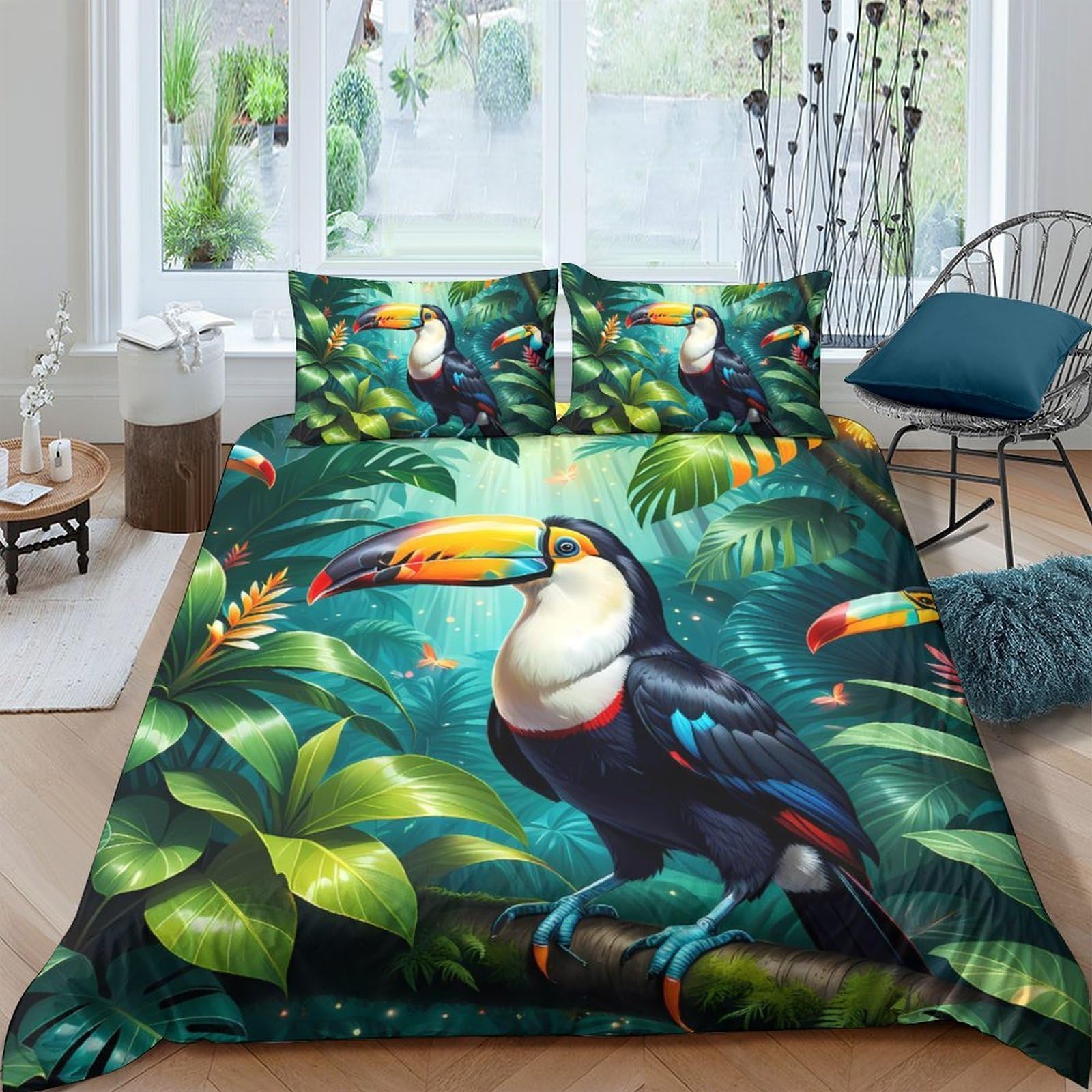 Ctjqhvkz Style-6 3D Printed Tropical Toucan Fitted Sheet Microfiber Soft Jungle Leaves Bed Cover For Bedroom Guestroom Mattress Decor Single（135X200cm）