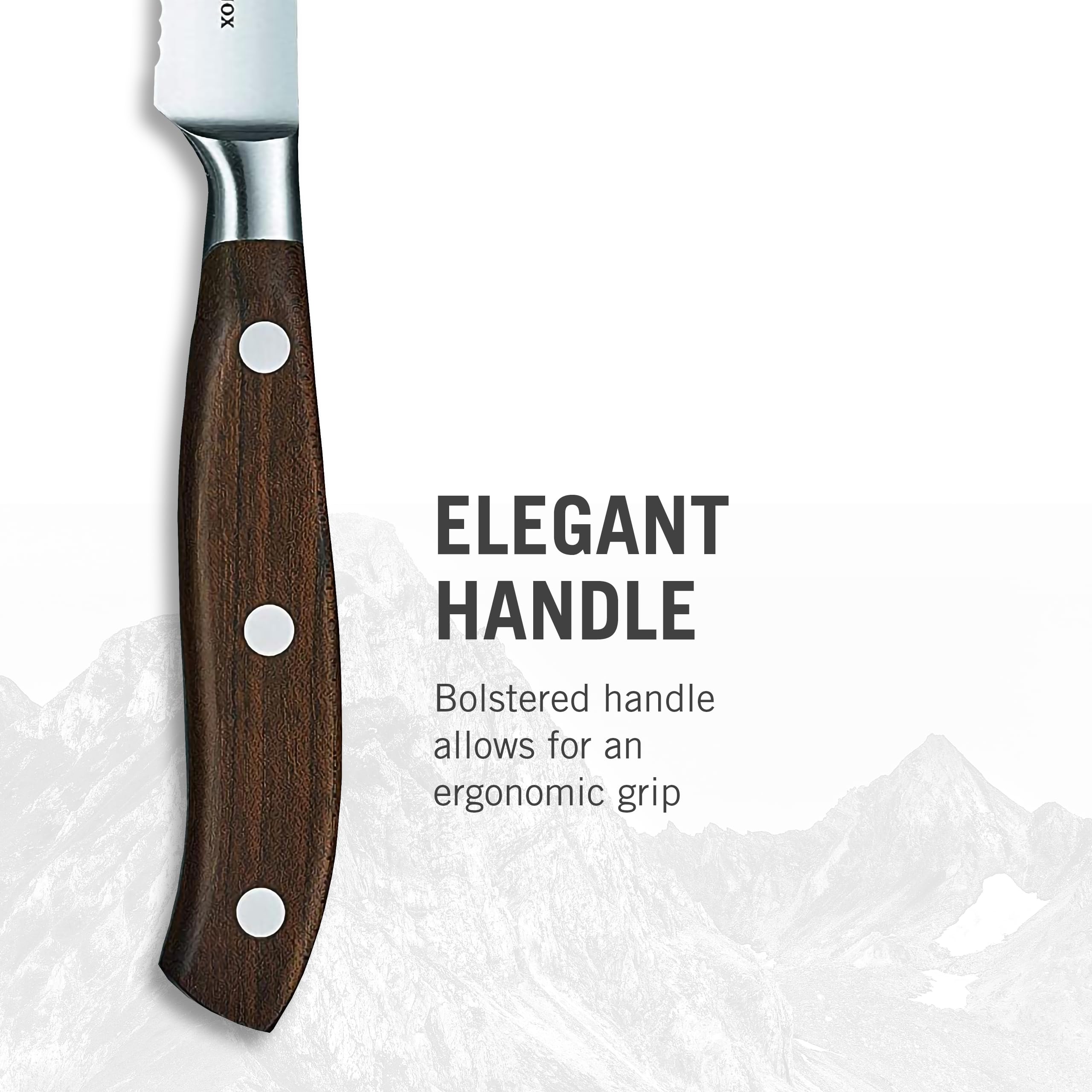 Victorinox Grand Maitre, Coltello da Bistecca Professionale, Lama Seghettata, 12 cm, Manico in Legno Pregiato, Acciaio Inossidabile, Marrone