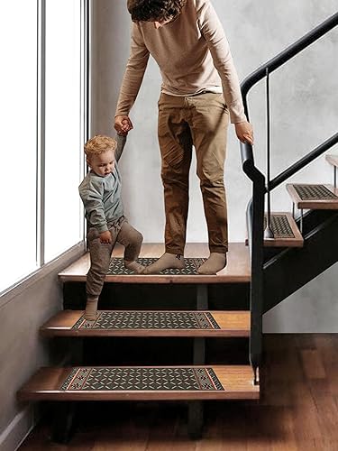 Miniatura 16 de Gloria Alfombra antideslizante para peldaños de madera, alfombras de goma antideslizante para escaleras, juego de 7 alfombras de escalera rojo