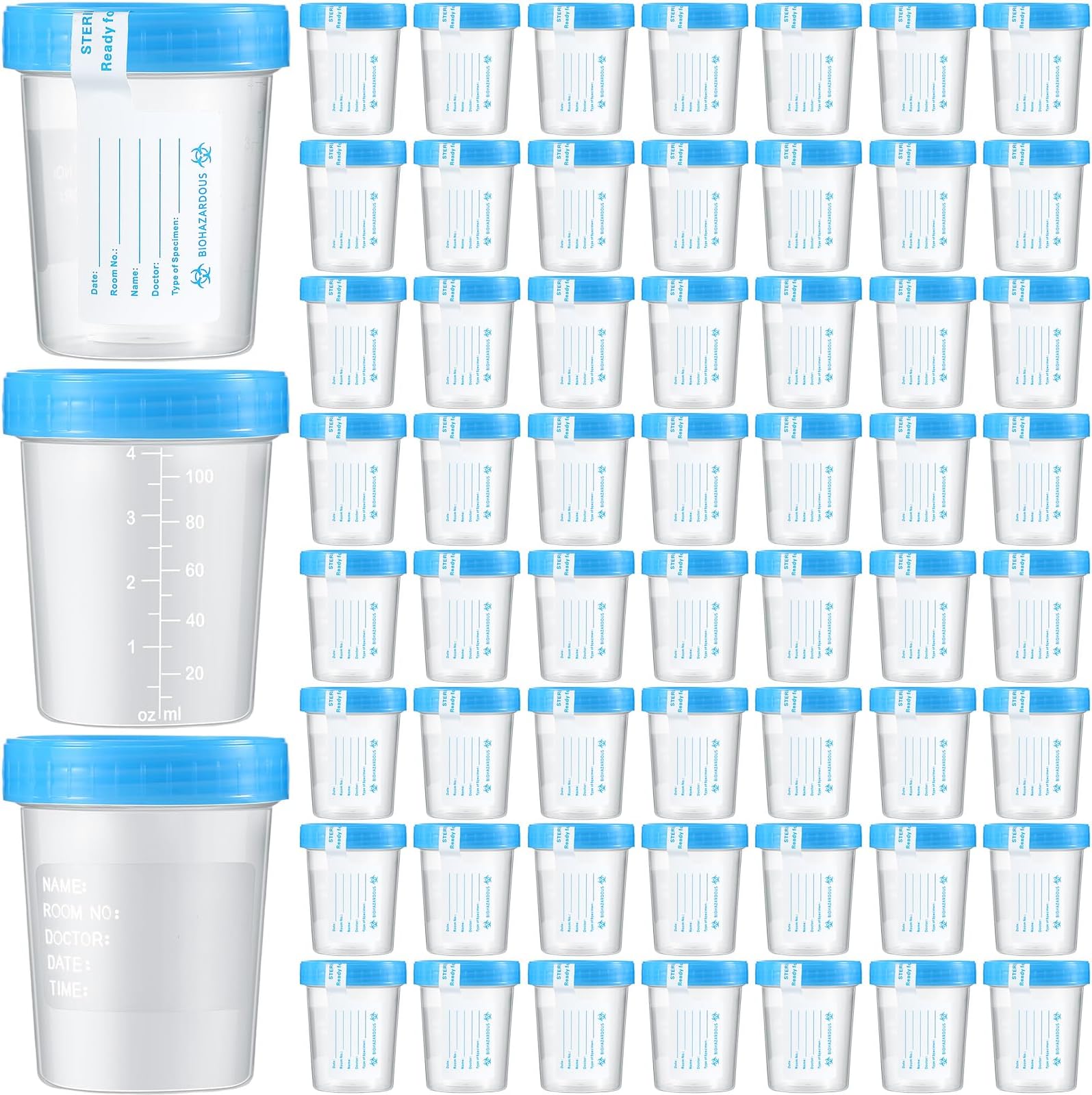 200 Pcs Urine Specimen Cups with Lids and Evident Seal Urine Sample Cups Collection Cup Disposable for Collection and Testing (Blue Lids)