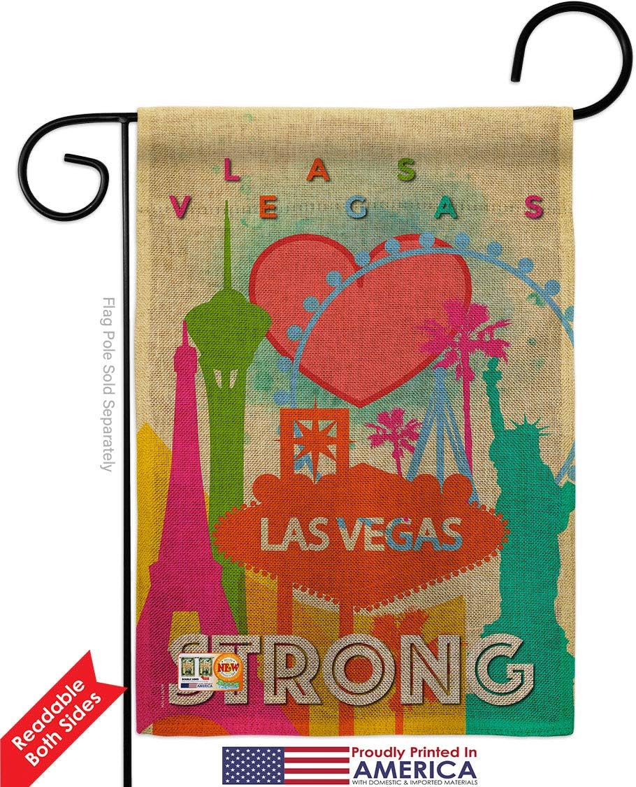 Las Vegas Strong Burlap Garden Flag Set Wall Hanger Support Cause BLM Anti Racism Justice Revolution Movement Equality Social Small Decorative Gift Yard House Banner Double-Sided Made In USA 13 X 18.5