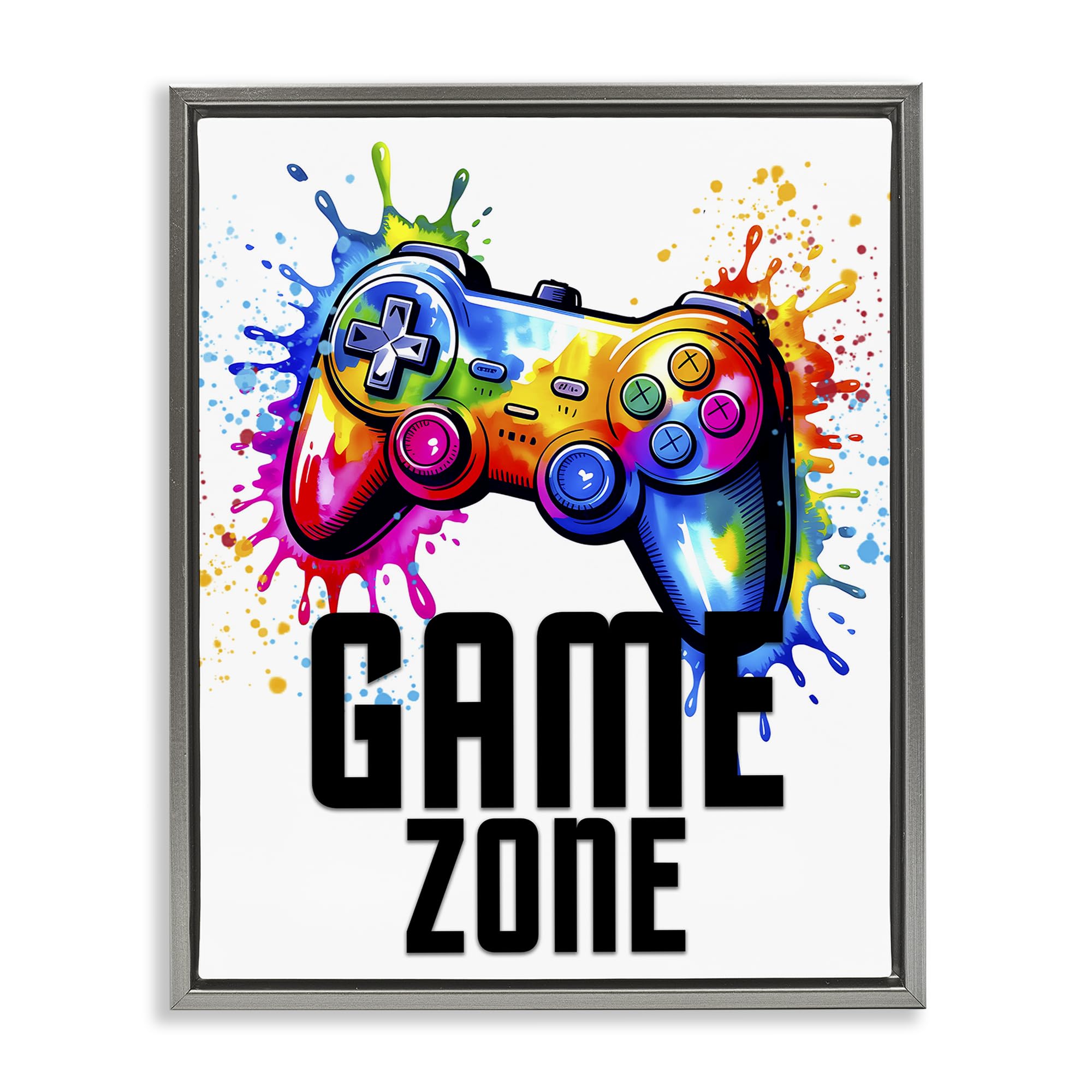 Stupell Industries Luster Gray (Matte) 'Game Zone Bright Splash', Floating Frame Canvas Art, Gray, 25 X 31 Inches, Easy To Hang And Sturdy, Made In Usa, By Kim Allen