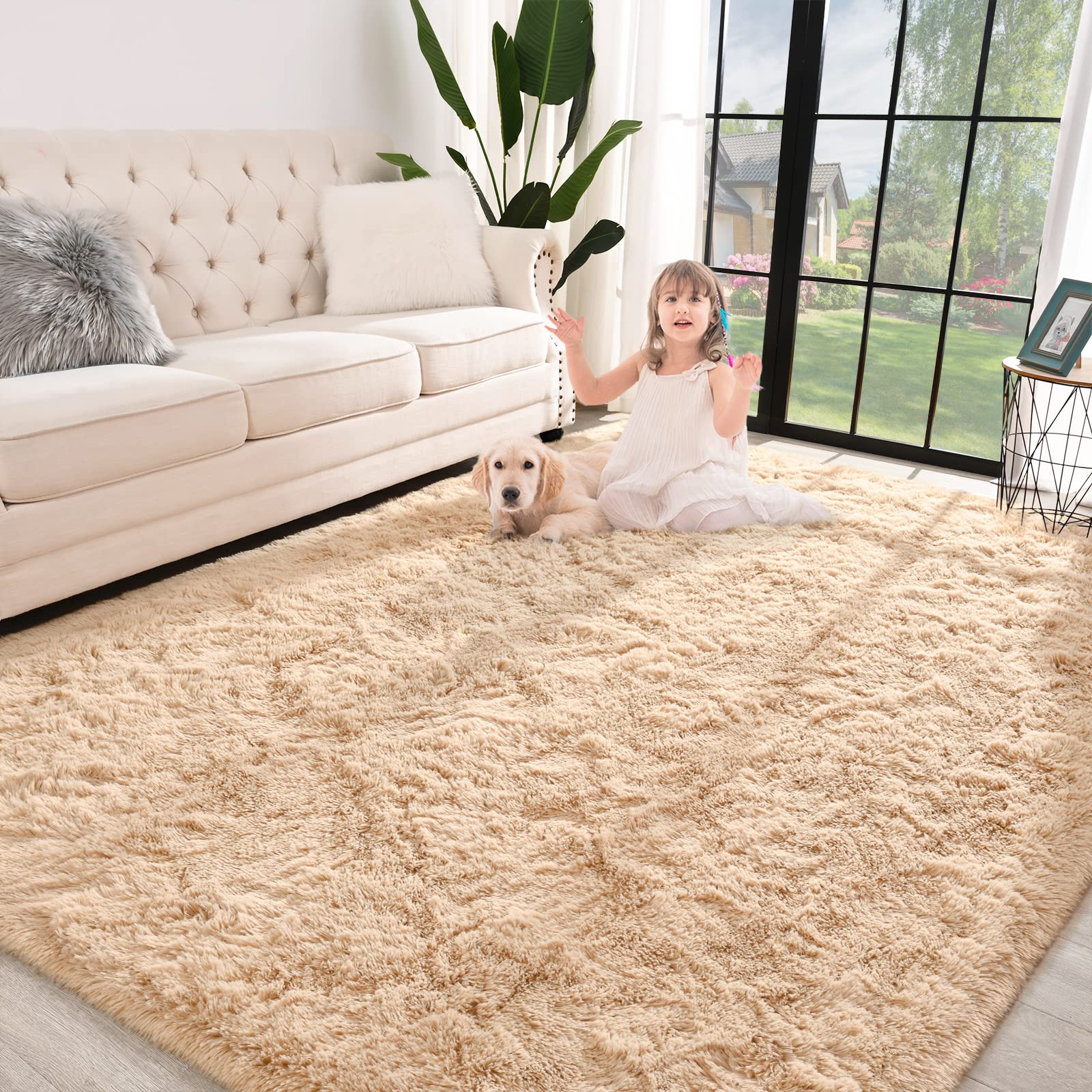 Semilar Jelymark Super Soft Shaggy Rug for Bedroom, 5x8 Feet Fluffy Carpet for Living Room, Fuzzy Indoor Plush Area Rug for Home Decor, Furry Floor Rugs for Dorm, Kids Nursery Rug for Girls, Beige