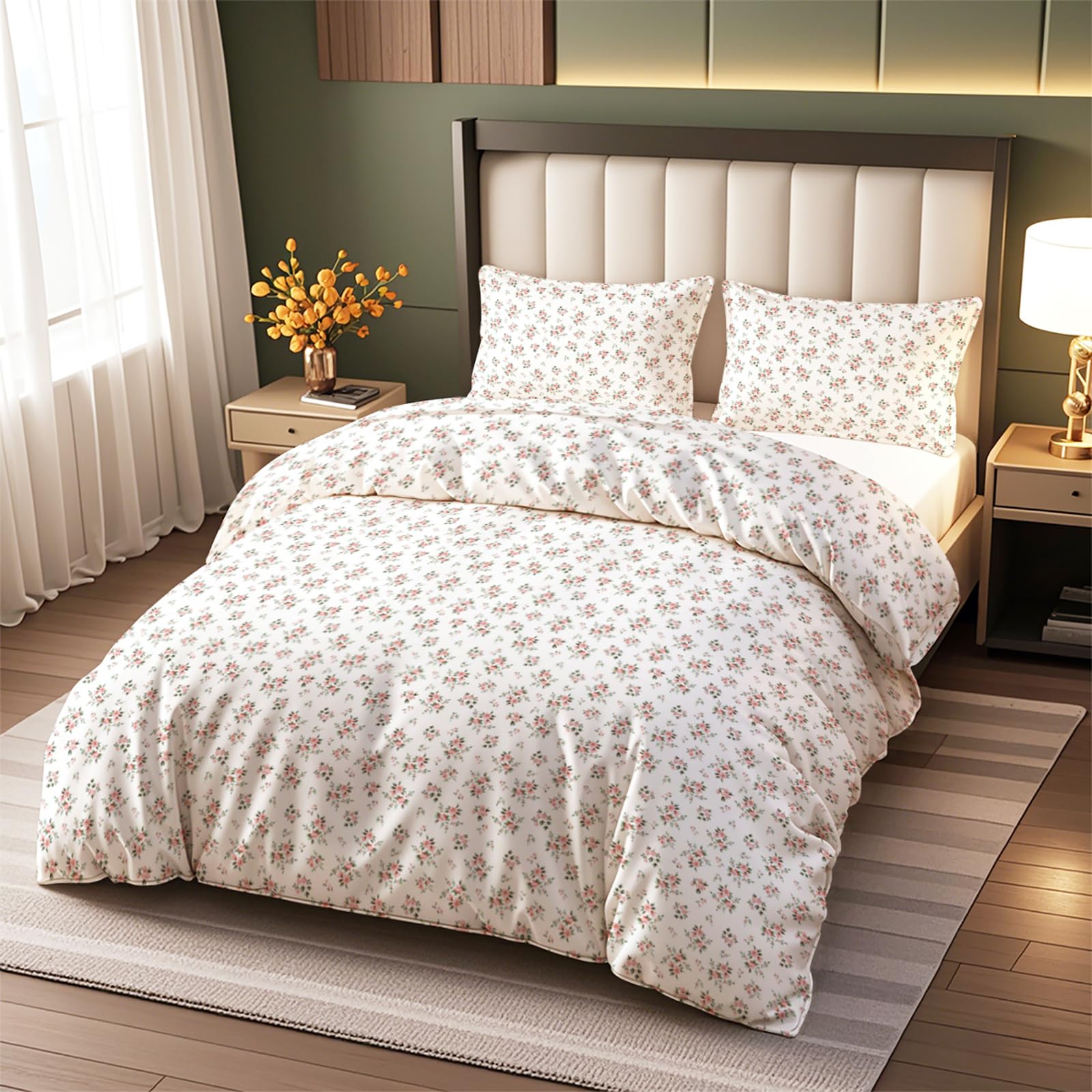 Tabeskly Girls Reversible Floral Flower Bedding king size Double Duvet Cover Sets Bed Zipper Red White 220×240cm