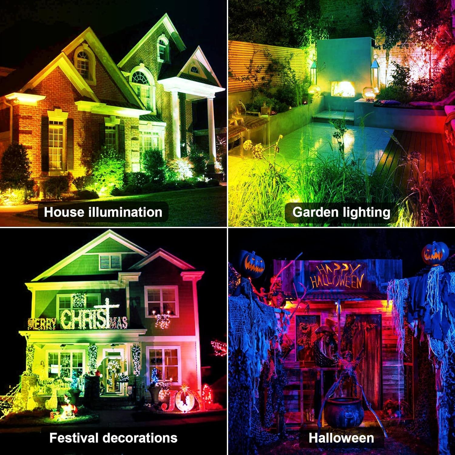 50W Projecteur LED Couleur + UV Lumière Noire 2 en 1, étanche RGB LED Spot Extérieur 395nm Black Light for Halloween lampe fluorescente Garden Party,2pcs