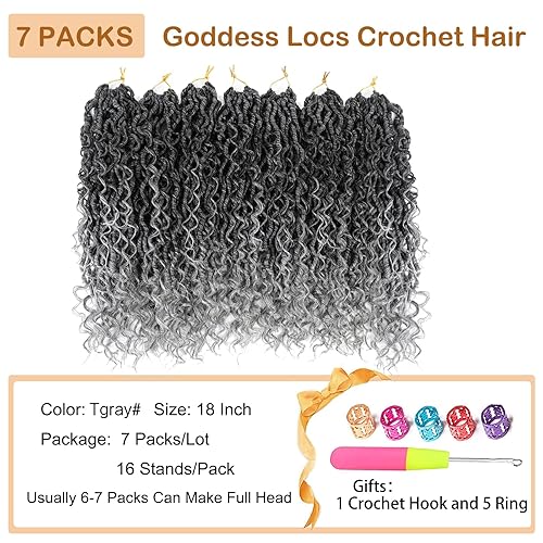 Miniatura 2 de Goddess Locs - Cabello de ganchillo gris plateado de 18 pulgadas, 7 paquetes de rastas sintéticas de ganchillo de cabello suave de ganchillo boho