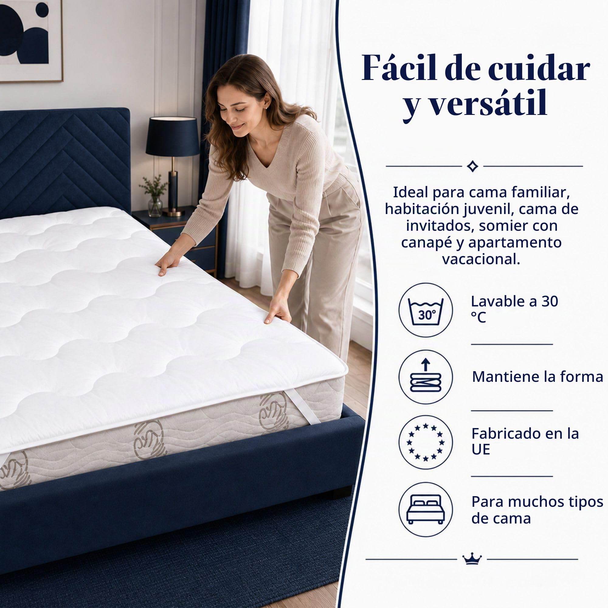 Protector de Colchón Acolchado 180x200cm Cubre Colchon Suave con Gomas en Las Esquinas – Topper Transpirable Lavable a Máquina Sobrecolchón para Cama 180x200 cm