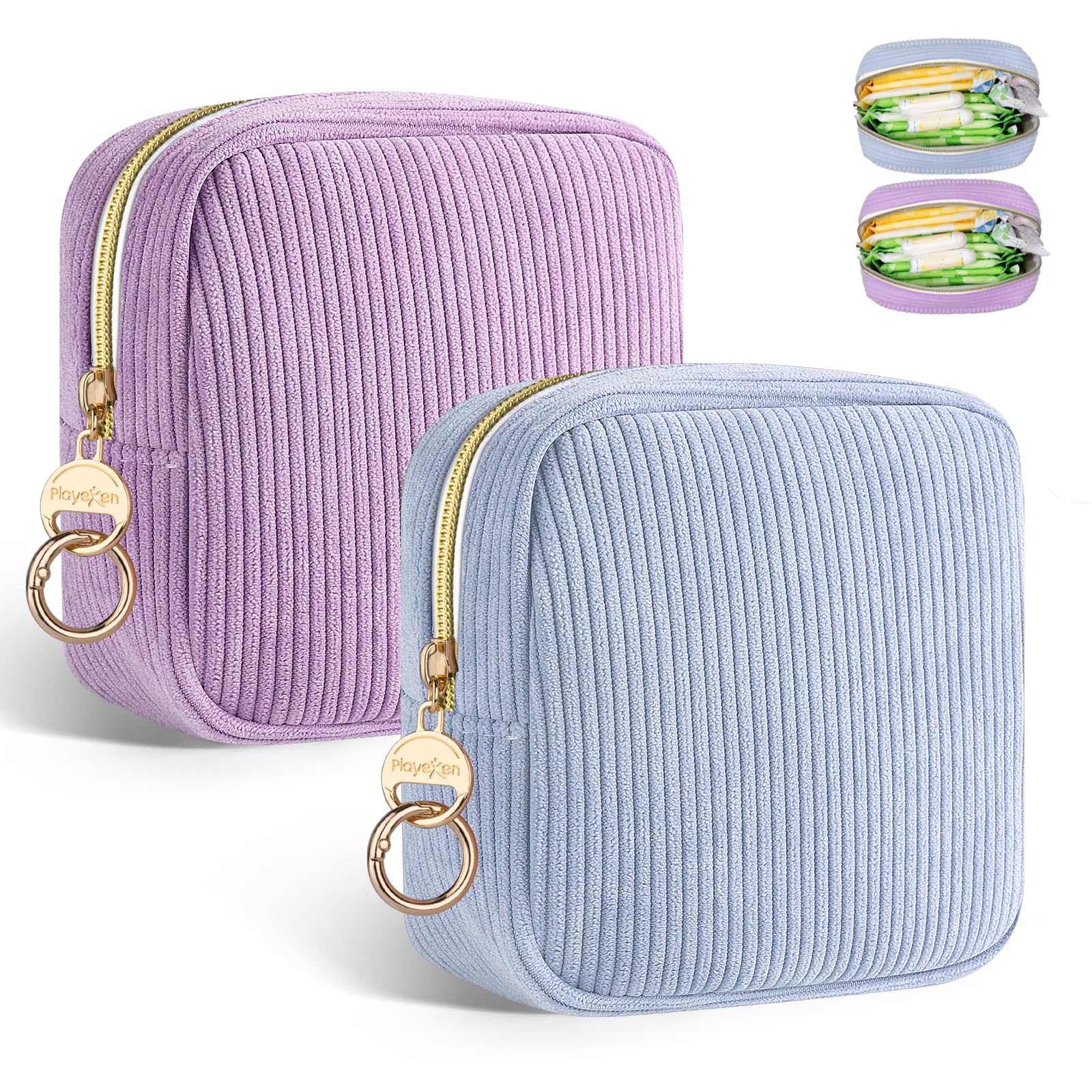 Neceser Compresas 2 Bolso de Almacenamiento para Compresas Algodon Tampones Bolsa Menstrual con Cremallera de Servilletas Sanitarias Bolsas Portátil para Mujers Regalo Adolescentes Niña(Violeta&Azul)