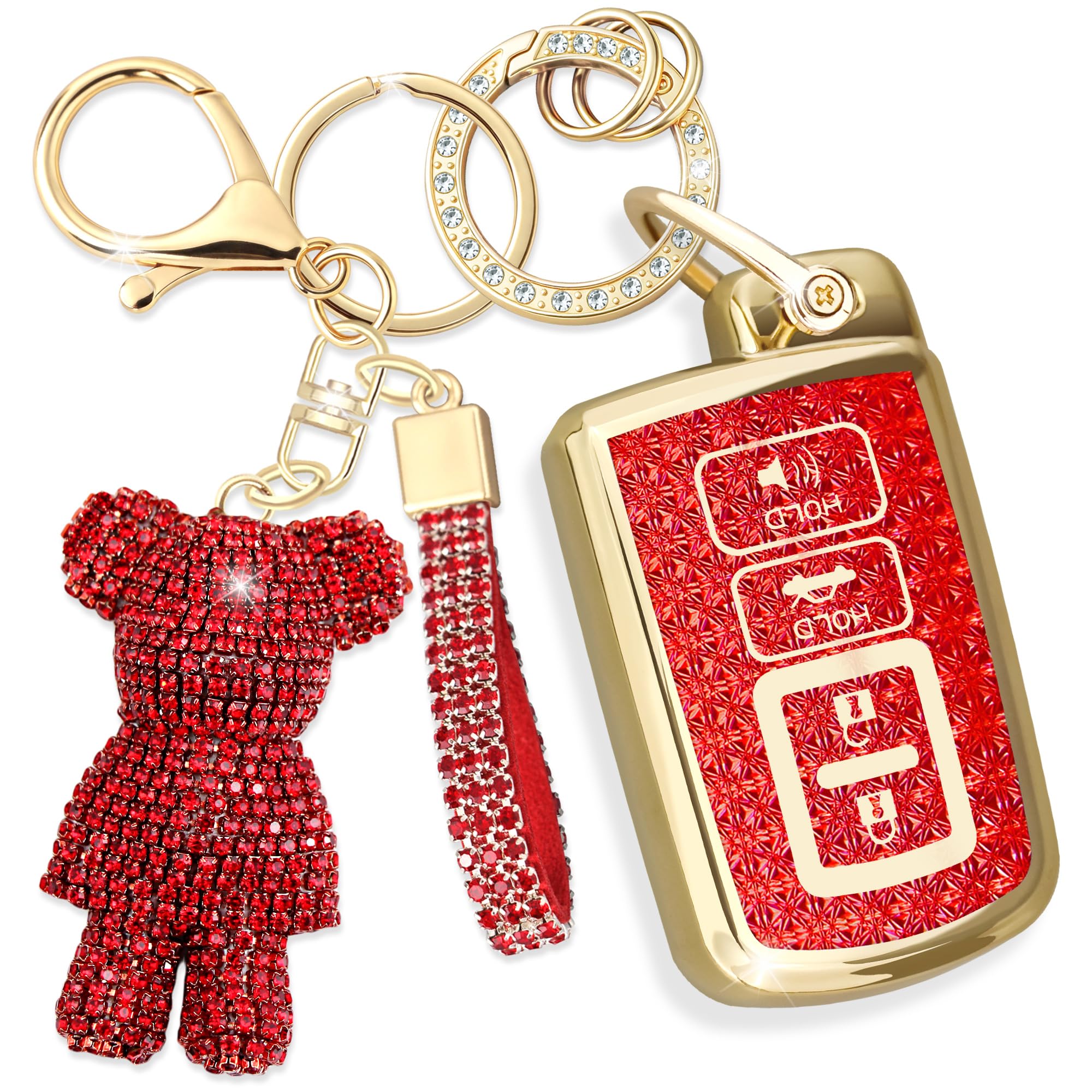 Photo 1 of Rayslesan Red Key Fob Cover with Bear Charm for Toyota