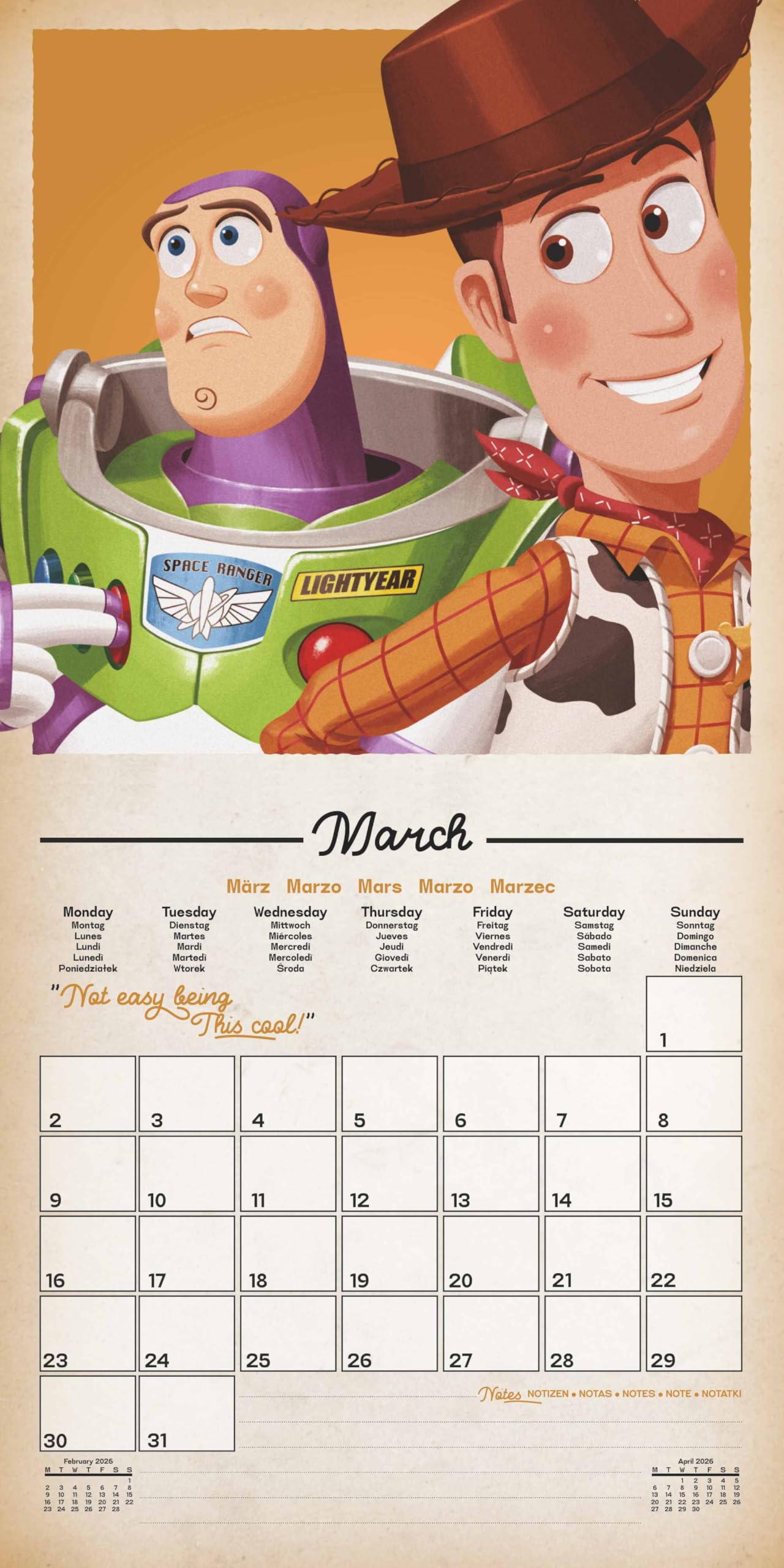 ☺︎SEGA TOYSTORY2 Jessie Block Calendar Pyramid - Toy Story 2026 - Brochure Calendar 30 x 30 cm with Woody