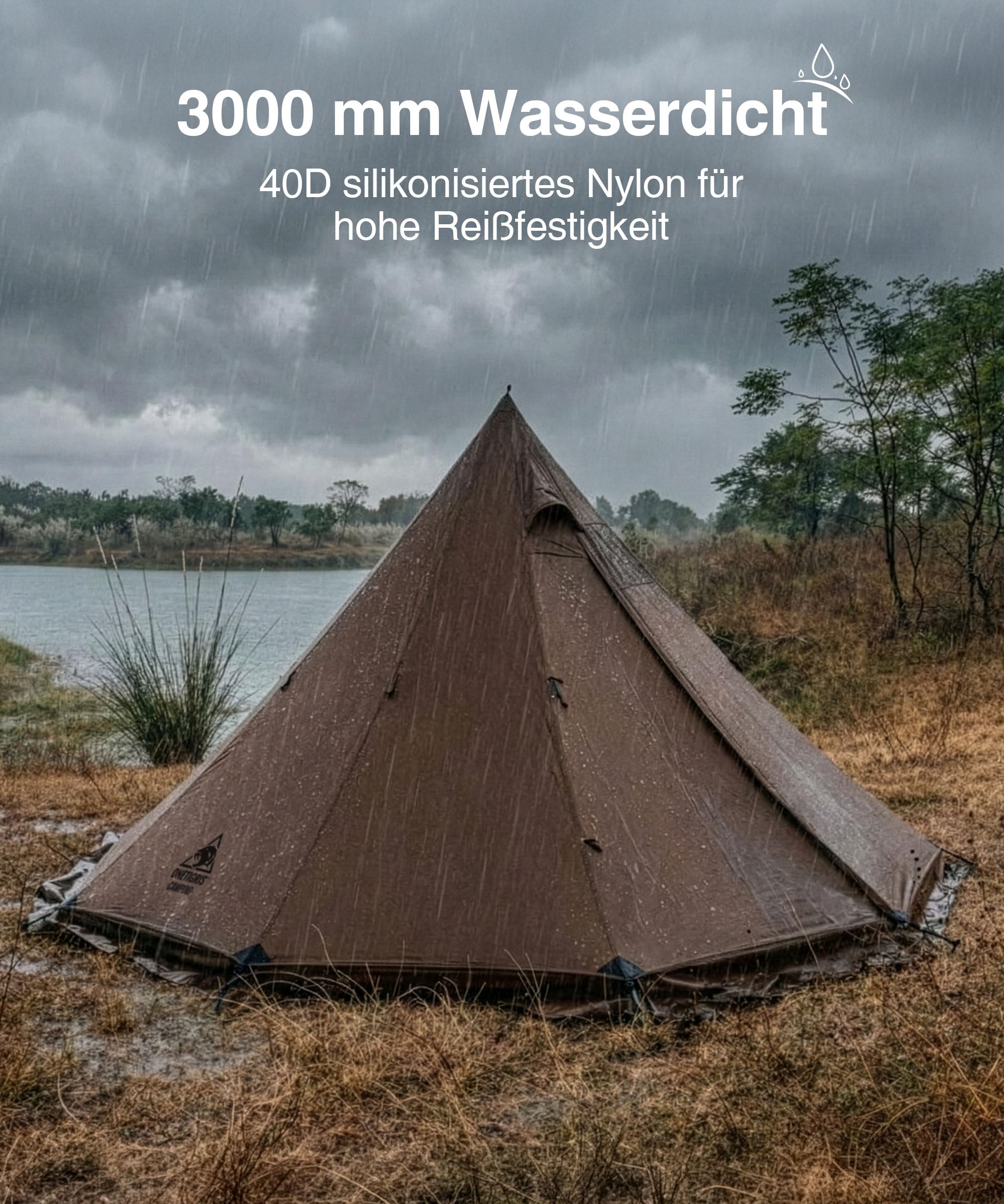 OneTigris NORTHGAZE 2.0 Tipi Zelt für 2–4 Personen Outdoor Camping Zelt mit Ofenloch Abdeckung 4 Jahreszeiten Zelt wasserdicht 3000mm Pyramidenzelt (Nylon)