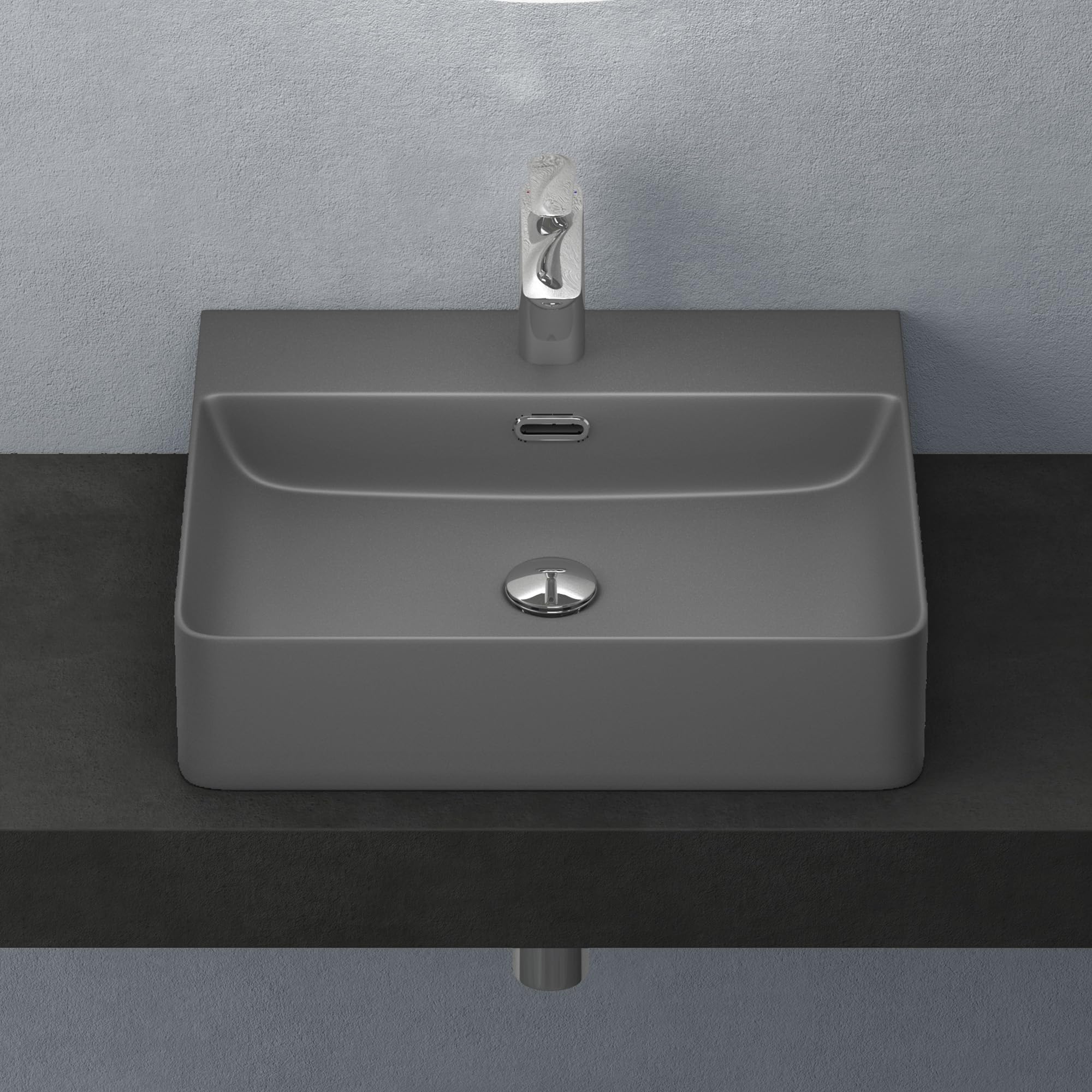 Mai & Mai Bathroom Sink Basin Countertop Wash Basin | Ceramic Matt Anthracite Rectangular Wall Mounted | WDH: 50x42×12cm | Modern Design Bathroom Vessel Sink | Nano-Coating Meissen201