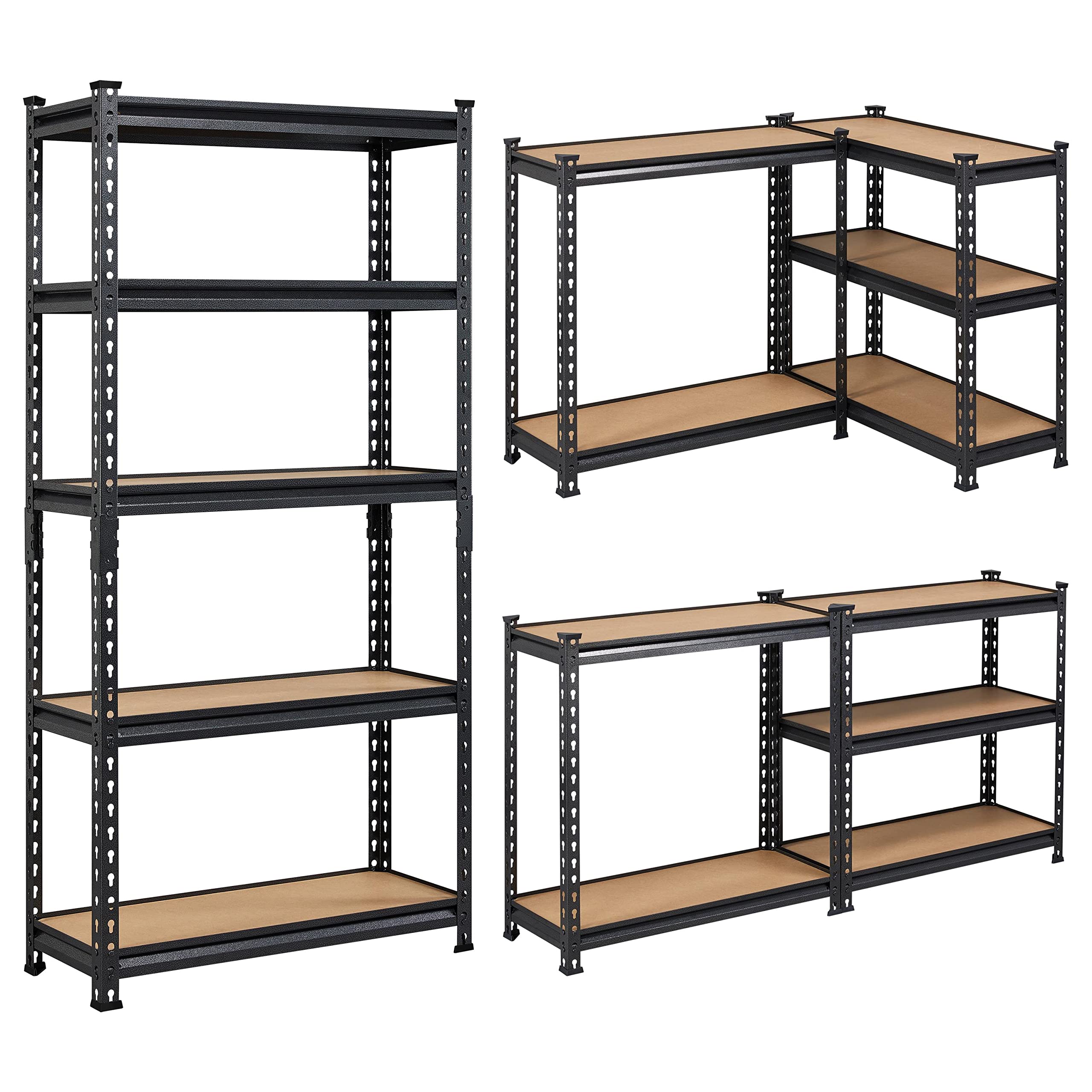 Yaheetech 5-stufiges Lagerregal mit verstellbaren Regalböden, Schwerlastregal Kellerregal Standregal Steckregal je Fach 175kg belastbar, 75x30x153cm/schwarz
