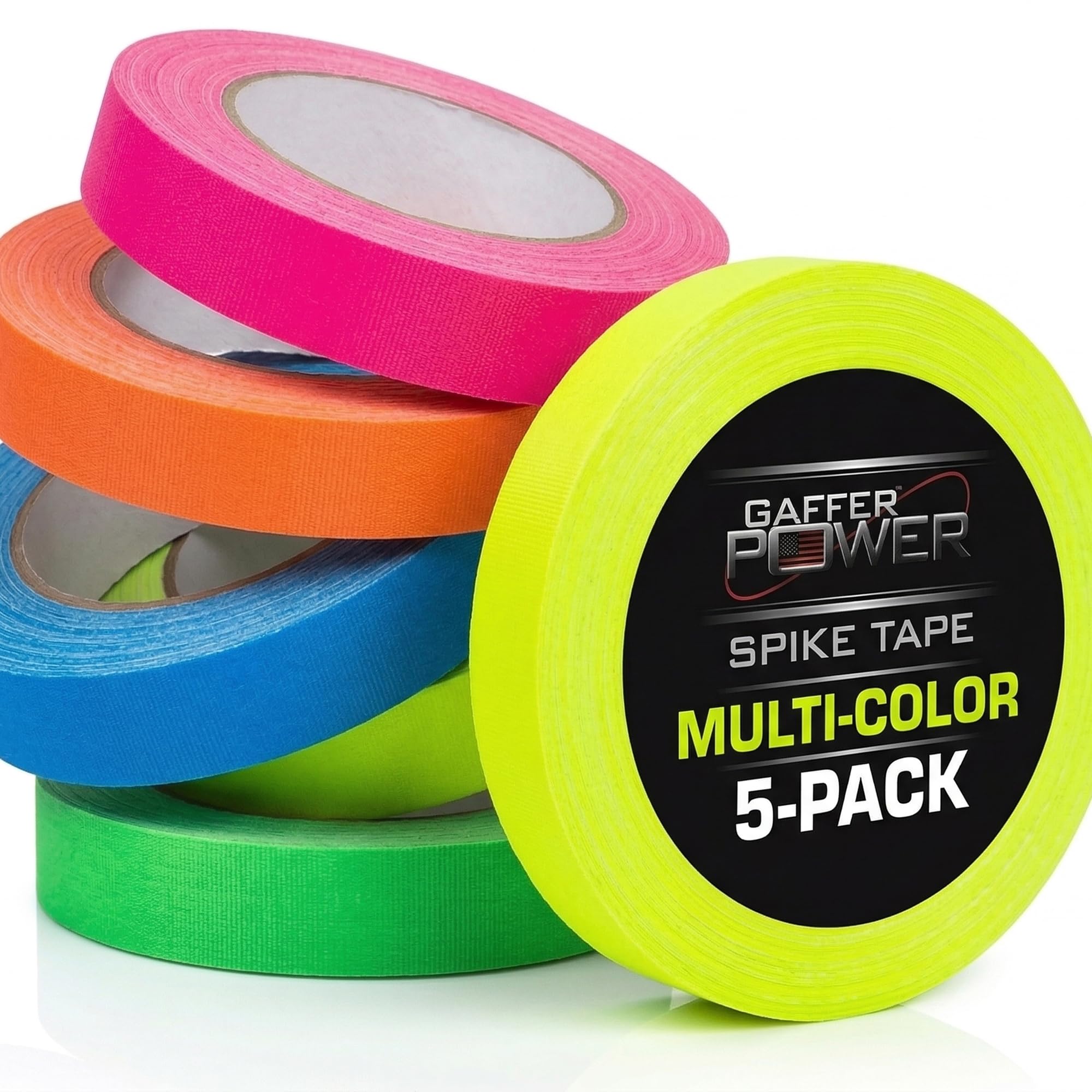 Photo 1 of Gaffer Power Spike Tape 5-Pack – Neon Fluorescent Colors – Removes Without Residue, Tears by Hand, USA Made Professional Stage Floor Marking, Cable Labeling & Color-Code Organizing – 1 Inch x 20 Yds