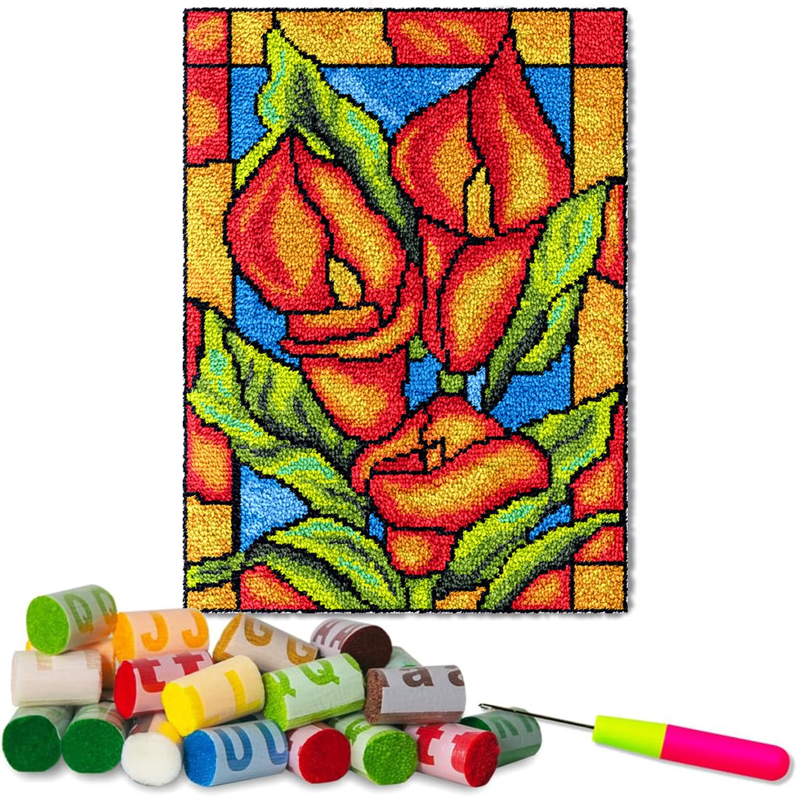 Grande kit per tappeto a punto smirne e ricamo fai da te, 61 x 87 cm, perfetto per principianti, include tela e filato per la creazione di tappeti creativi