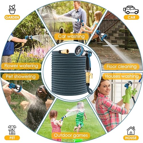 Miniatura 8 de Manguera de jardín no expandible de 75 pies, manguera de agua flexible con boquilla rociadora de 10 funciones, tubo de manguera ligero, a prueba de
