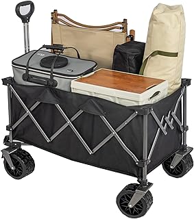 Collapsible Wagon Cart 220L, 500lbs Weight Capacity Beach Wagon with Big 7 * 4" Wheels for Sand, Heavy Duty Foldable Wagon with Brakes, Portable Utility Folding Garden Cart for Outdoor