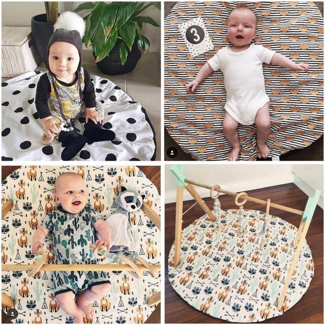 Handmade Foldable Wooden Baby Play Gym Rack with 3 Pendants Green (White)
