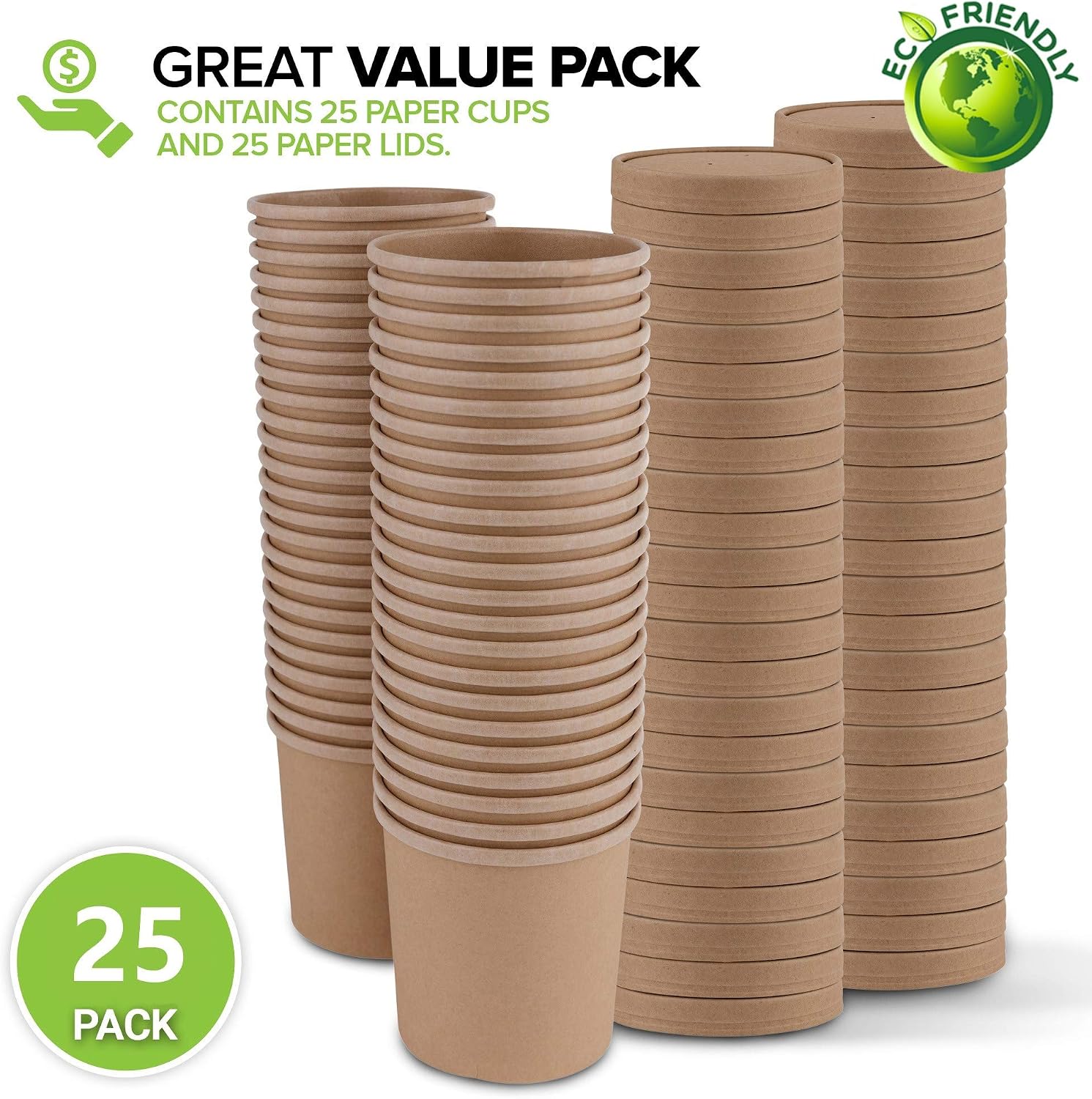 Stock Your Home (25 Count 16 oz Kraft Brown Disposable Soup Cups with Lids have Multipurpose Use as Ice Cream Cups with Lids - Soup Containers To Go for Restaurants, Delis, and Cafes