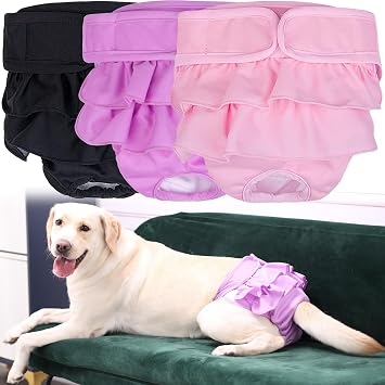 3 Pack Dog Nappies, Dog Diapers Reusable Washable Super Absorbent Adjustable Adjustable, Dog Period Heat Pants in Season for Female Pet Incontinence and Long Travels Pet Soft Solid Color L