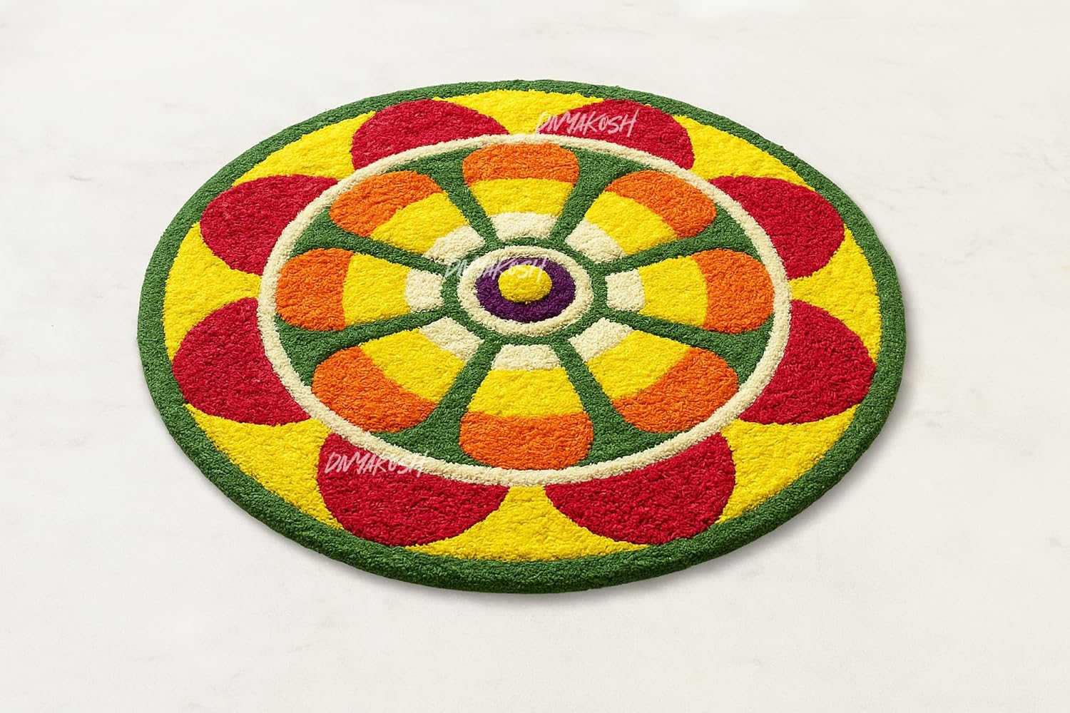 Divyakosh Round Decorative Langoli Mat - Reusable Floor Decoration for Festival, Puja, Home Decoration (Multicolor Flower Design)