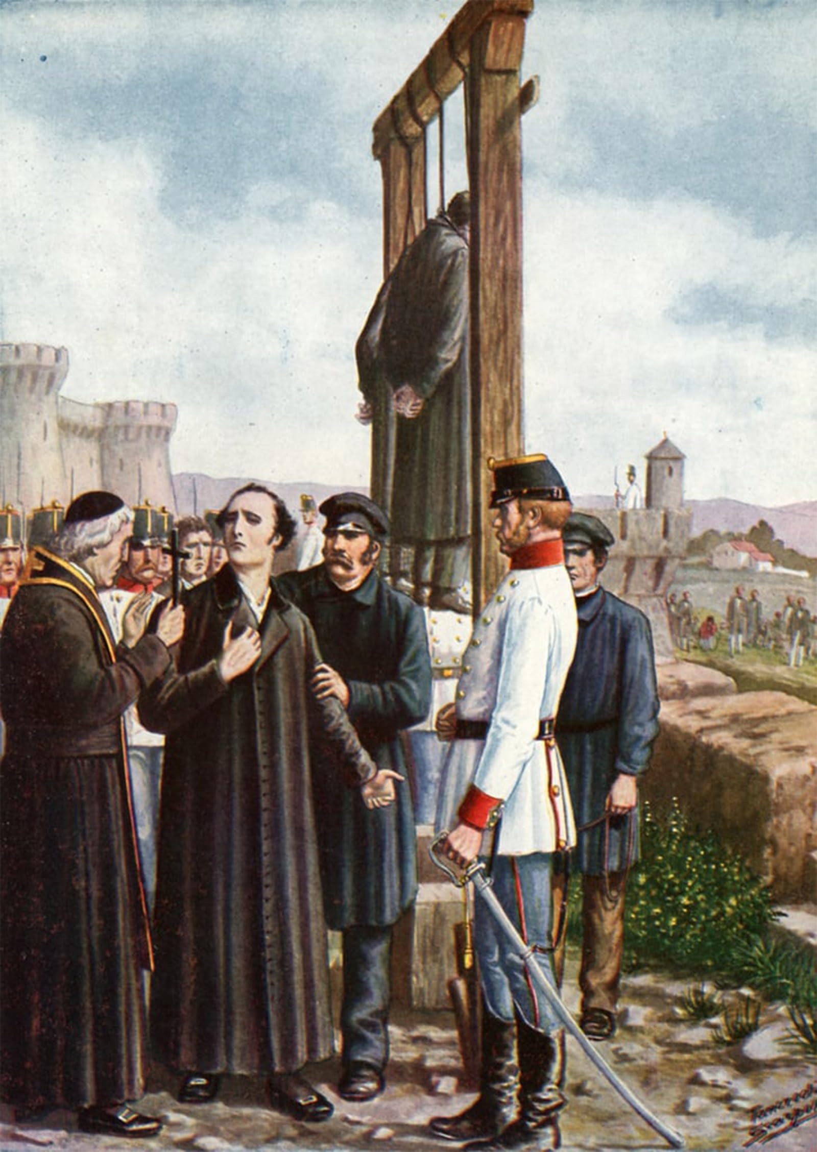 POSTERIIk Vintage Print Pop Art Landscape Artwork the Belfiore Martyrs Don Enrico Tazzoli's Last Moments by Tancredi Scarpelli Art Prints for Office Home Decor 60x90cm