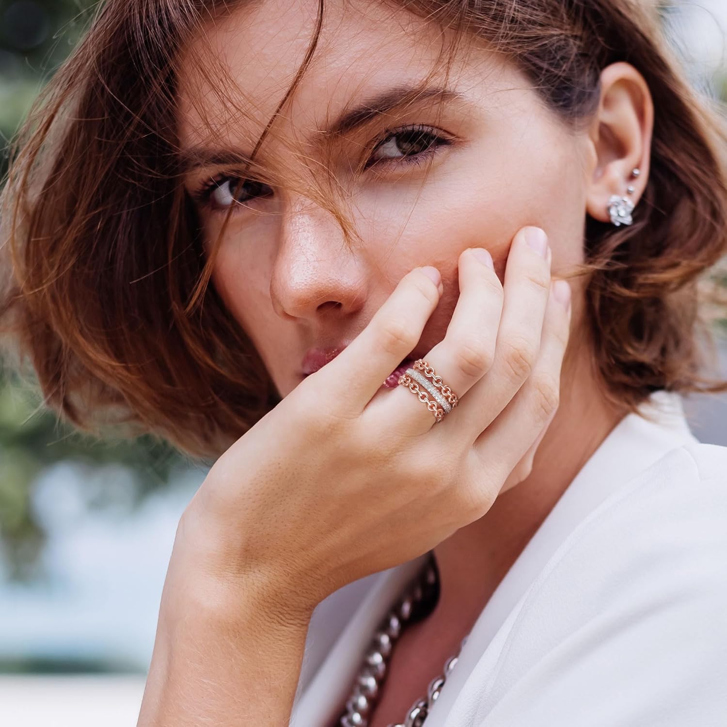 ANGELLIS 14K Gold Interlocked Stackable Rings for Women, Interlocking Stacking Cubic Zirconia Rings, Mixed Metal Ring Set for Gifts Trendy Jewelry - Image 4