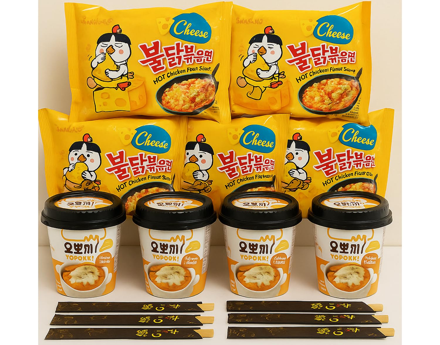 MiFan Ramyun Box | Buldak Cheese Noodles & Tteokbokki al Formaggio con Bacchette Usa e Getta