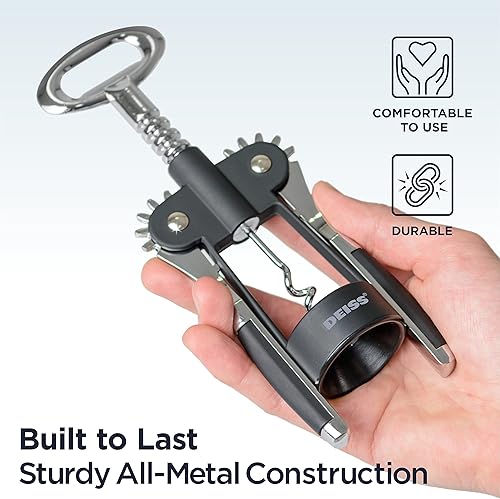 Miniatura 3 de Deiss Sacacorchos PRO Wing - Abridor de vino 2 en 1, sacacorchos de vino y abridor de cerveza, la forma más fácil de abrir los corchos de botellas