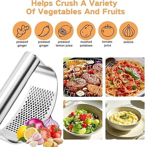 Miniatura 6 de Mecedora de prensa de ajo de acero inoxidable 316, trituradora de ajo ergonómica con asa, picadora de ajo resistente apta para lavavajillas,