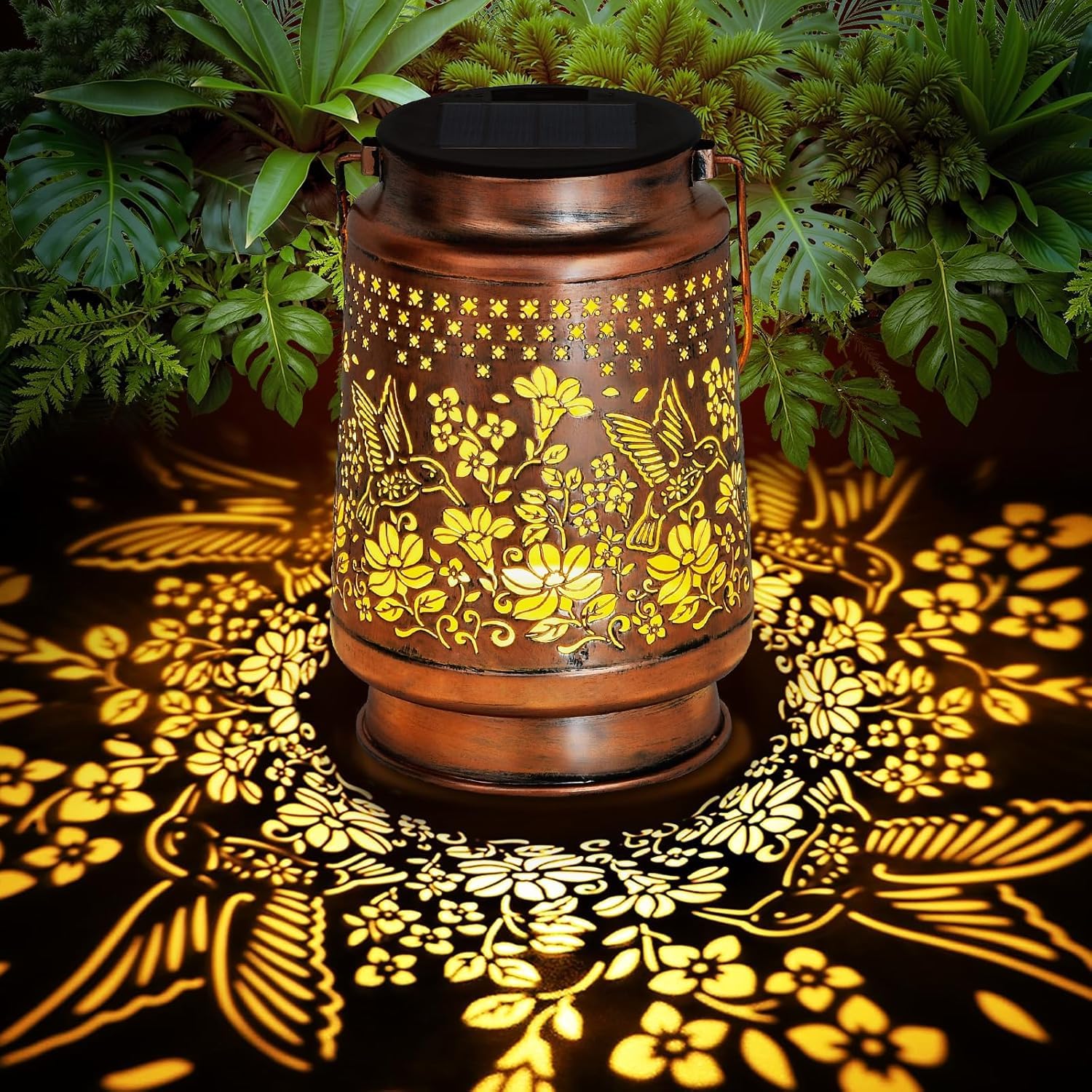 Outdoor Solar Lantern Light with Hanging Handle and Decorative Cutout Metal Design-picture-36