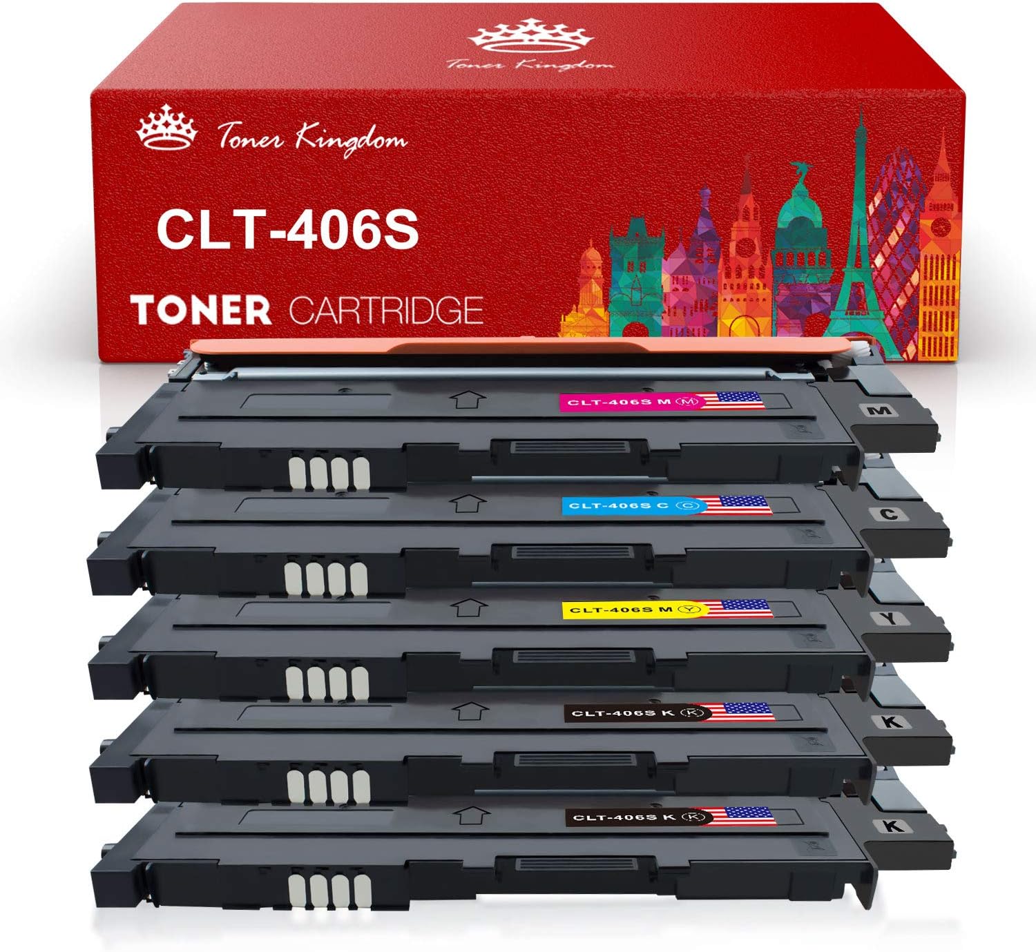 Toner Kingdom Compatible Toner Cartridge Replacement for CLT-406S for Xpress C410W C460W C460FW CLP-365 CLP-360 CLP-365W CLP-360N CLX-3300 CLX-3305 CLX-3305FN CLX-3305FW CLX-3305N (5 Pack)