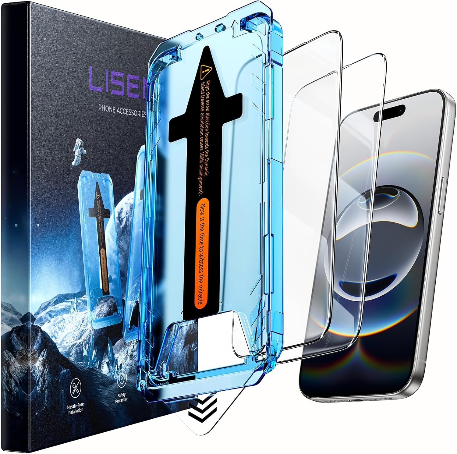 LISEN 2 Pack [Top 9H+ Hardness] Glass for iPhone 17 Pro Max/iPhone 16 Pro Max Screen Protector, Military Grade Shatterproof 8K HD Auto Dust-Elimination Bubble Free Tempered Glass with Ultra Fit Tray