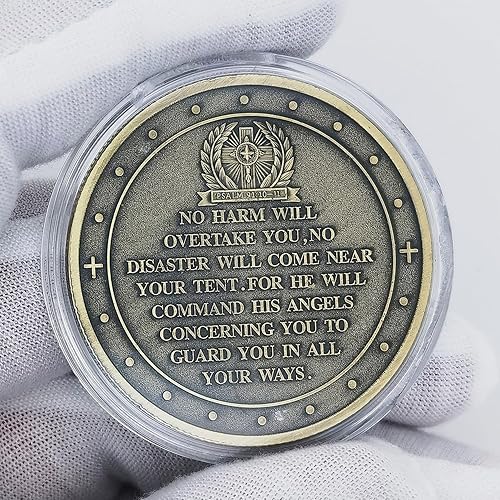 Miniatura 3 de Arcángel Miguel Challenge Moneda Arte Religioso Coleccionable con Escrituras Inspiradoras Salmo 9110  11 (moneda individual)