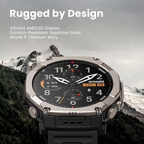 Miniatura 2 de Amazfit T-Rex Ultra 2 Reloj inteligente con GPS de doble banda para exteriores, cuerpo Ti de 2.008 in, pantalla AMOLED zafiro de 1.5 pulgadas
