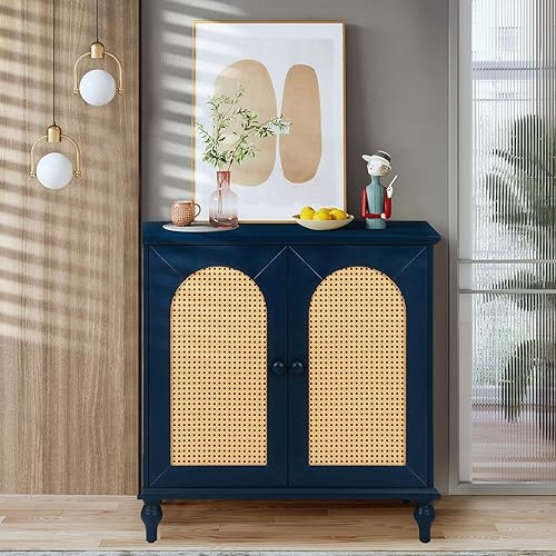 Miniatura 3 de Armario de almacenamiento de ratán con estantes de almacenamiento y puertas, estantes ajustables, armario independiente para entrada, sala de estar,