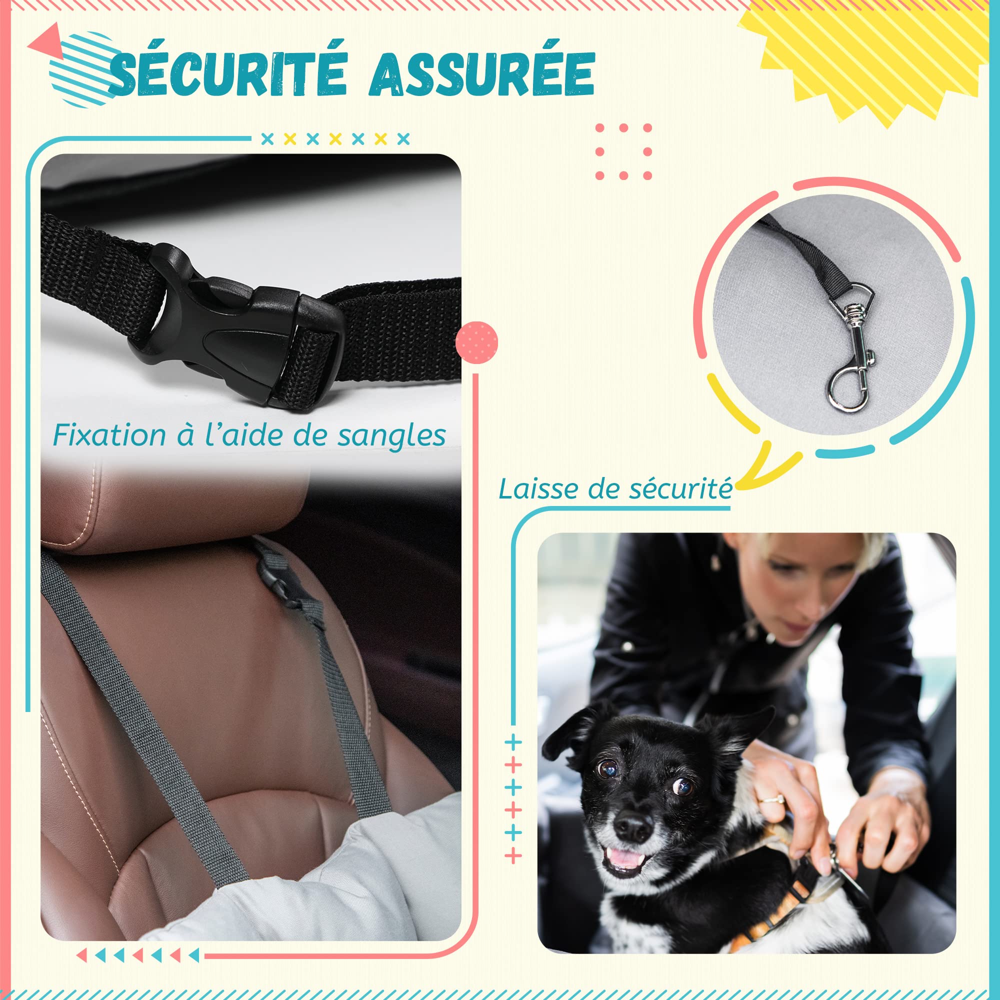 PawHut Siège d'auto pour Animaux de Compagnie Sac de Transport Chien et Chat rembourré de Coton PP épais sûr et Confortable Fond antidérapant 50 x 54 x 33 cm Gris foncé