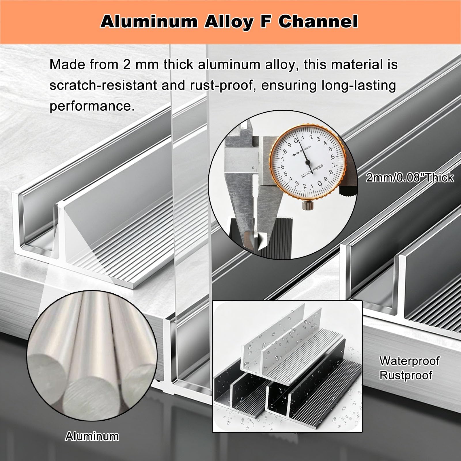 Profil aluminiowy F do prysznica Heavy Duty | Z PVC nizione pasuje do szklanych ścianek prysznicowych 8/10/12 mm (12 mm czarny, 240 cm / 94.5 in/94,5 cala)