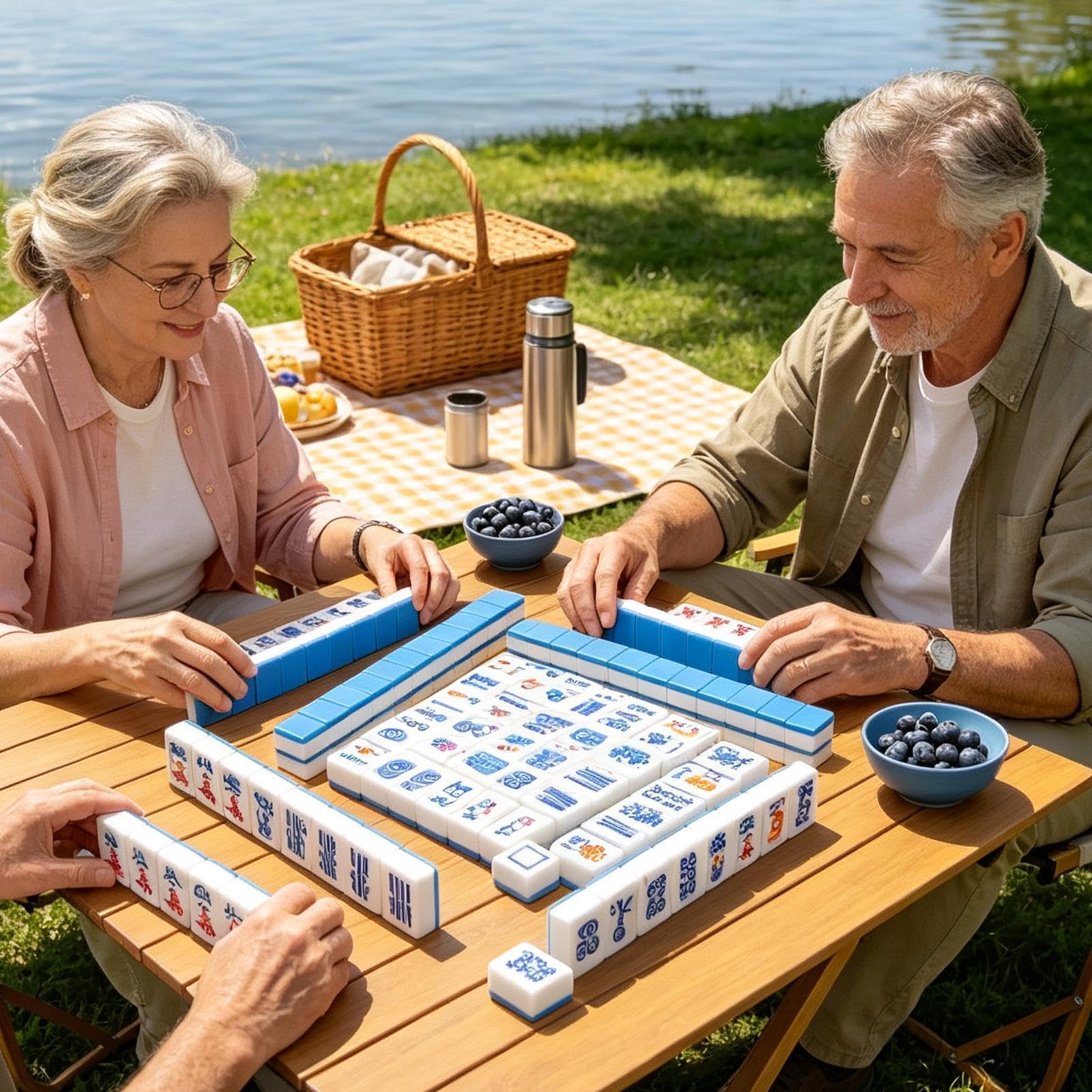 Mahjong-Stein 160-teiliges, graviertes Acryl-Gesellschaftsspiel | Amerikanisches Mahjong-Set für Anfänger und erfahrene Spieler, Partys, Erwachsene, Schwimmbad, Zuhause, Reisen und Ausflüge