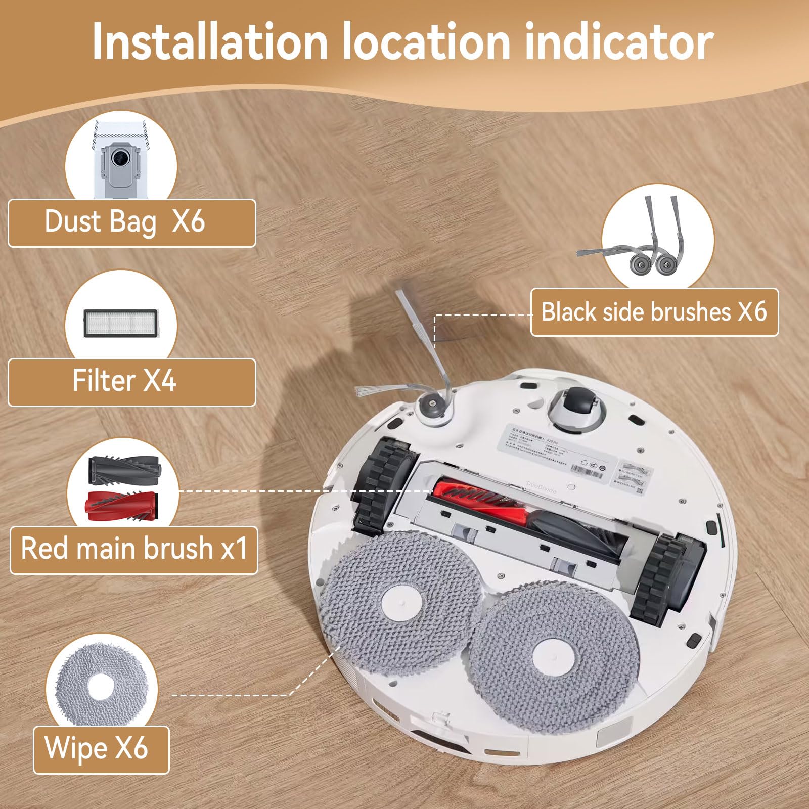 JOJOCY 22 PCS Replacement Accessories Kit for Roborock Qrevo Curve P20 Pro - Mop Cloths, Dust Bags, Brushes, Filters, Screwdriver