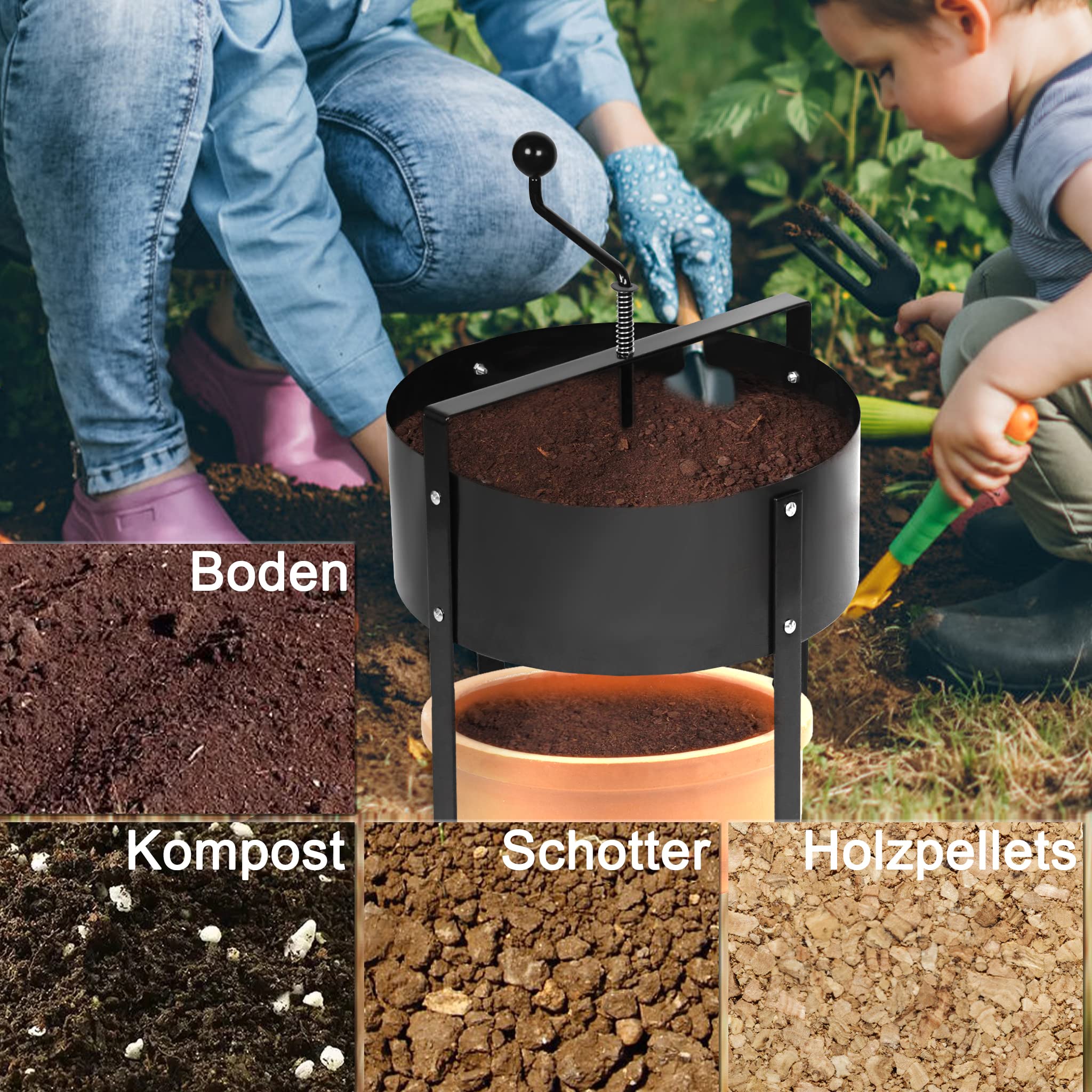 NAIZY Sieb Manuell Gartensieb Erde Ø 40cm Effiziente Durchwurfsieb Siebmaschine aus Hochwertiger Stahl Kompostsieb mit Drehspindel Erdsieb für Garten Rollsieb Sandsieb, für Steine Kompost Sand usw.
