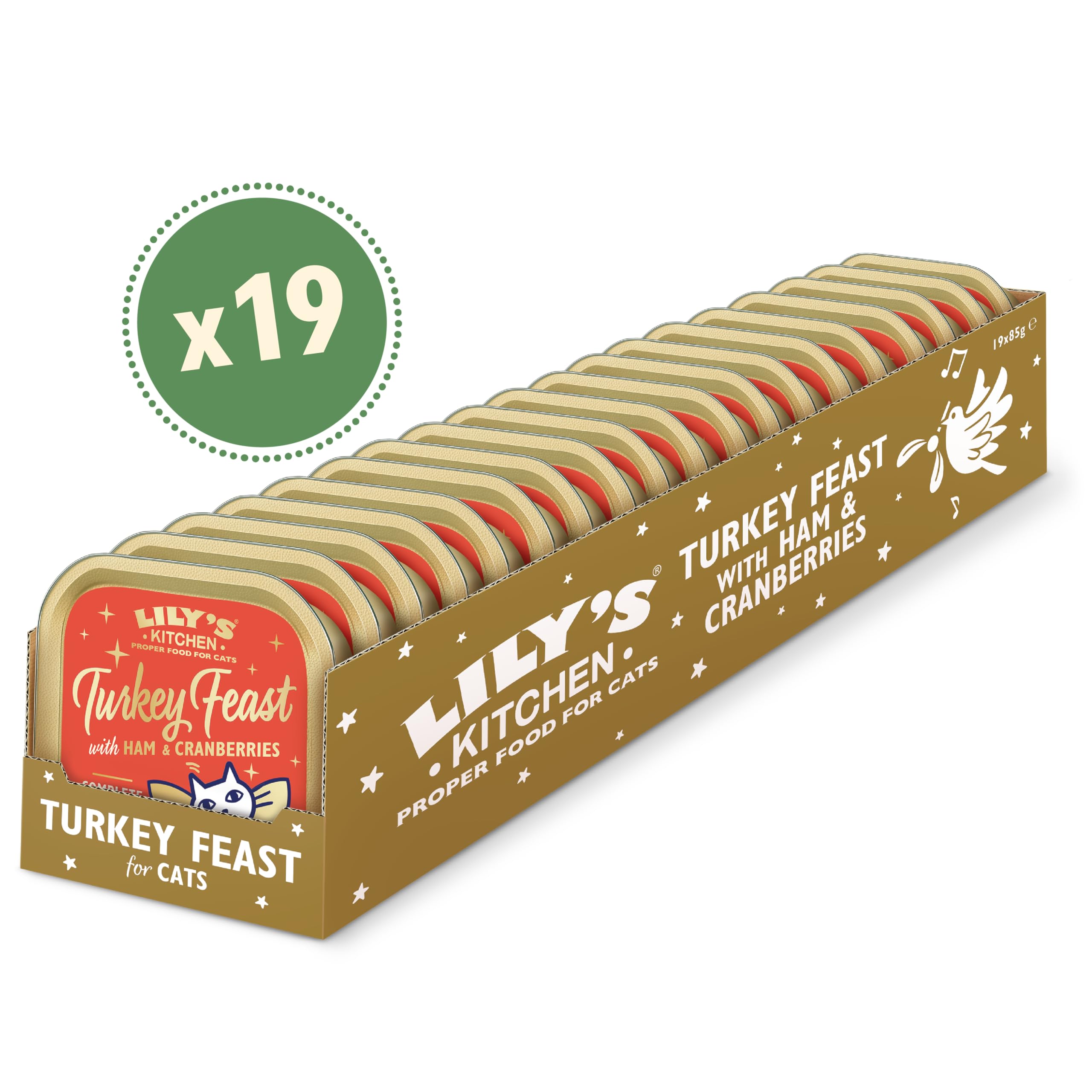 Pâtée festive en barquettes pour chats adultes Lily’s Kitchen élaborée avec des ingrédients naturels Dinde et jambon, recette sans céréales 85 g